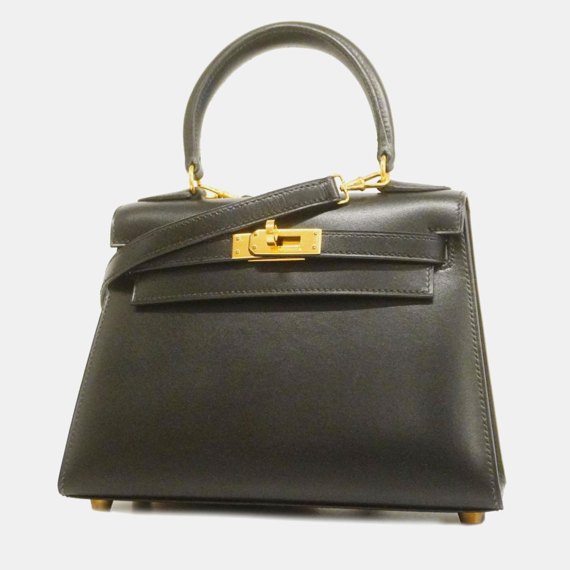Luxury Black Box Calf Leather Kelly Handbag for Women - Elegant Designer Shoulder Bag for Work, Party & Special Occasions