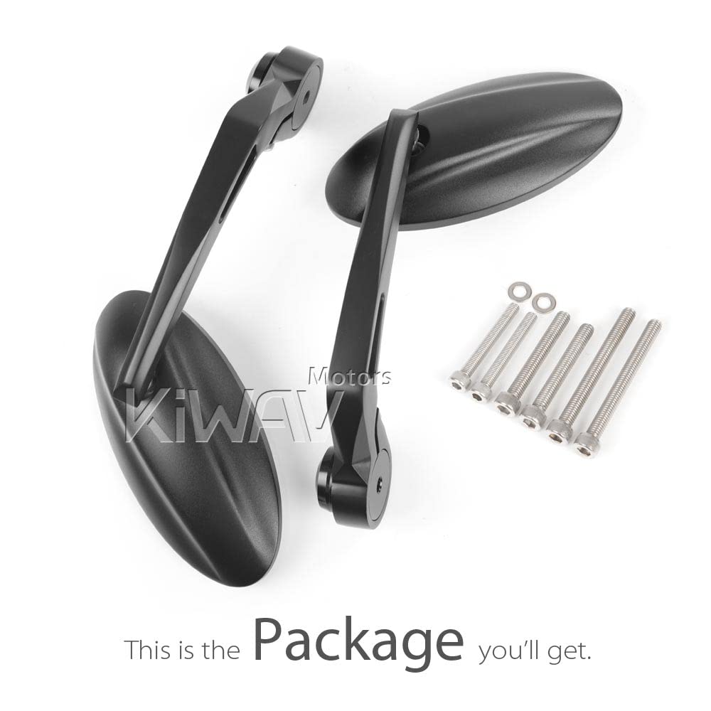 KiWAV Bar End Mirrors Ultra Black - Compatible with Triumph Air-Cooled Motorcycles - Durable Motorcycle Safety Mirrors for Better Rear View Visibility on Cruisers & Cafe Racers