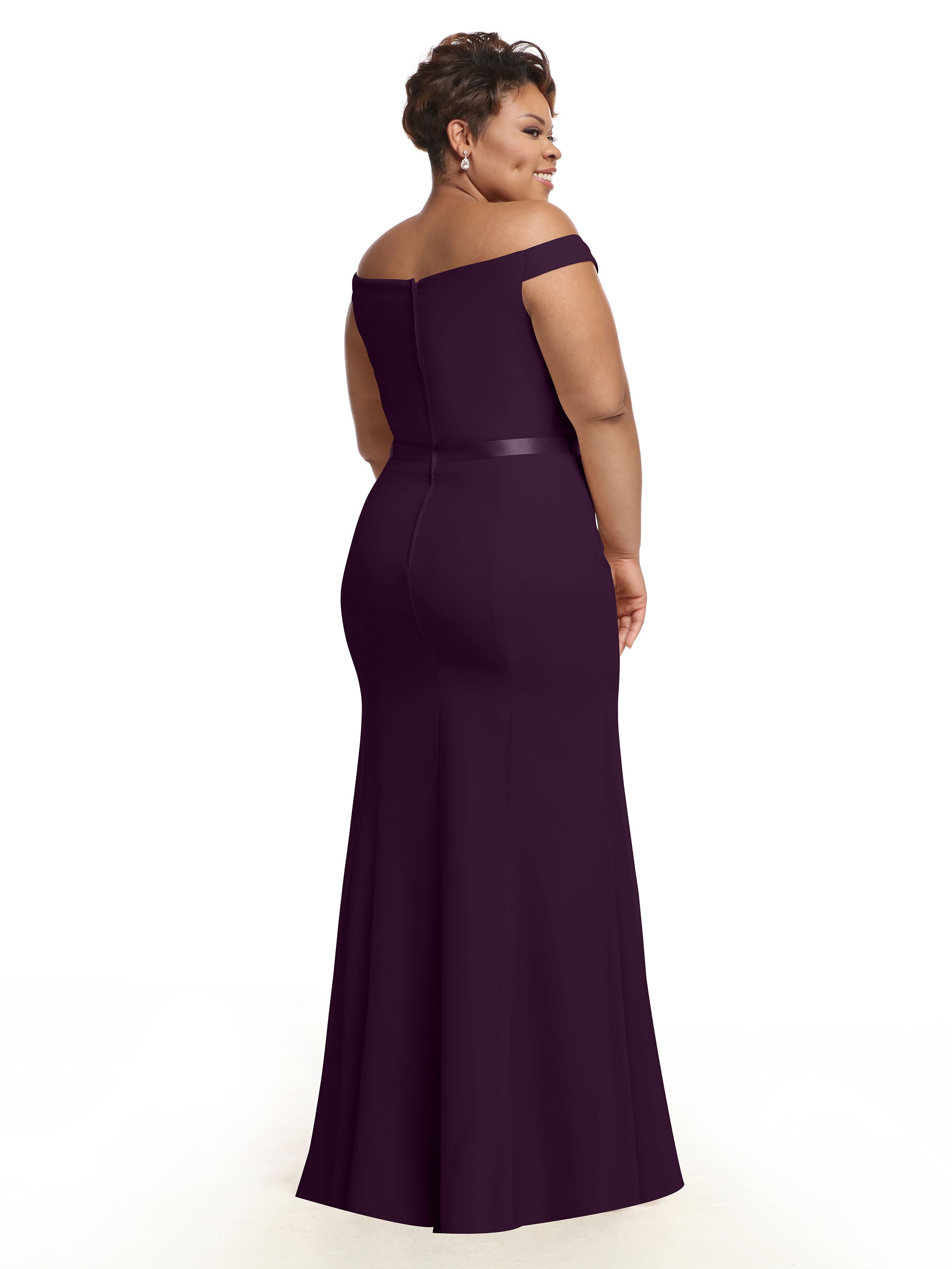 Elegant Off-The-Shoulder Chiffon Bridesmaid Dress with Ribbon Belt - Flowy Fit & Flare Design for Weddings, Parties & Special Occasions | Style #80079