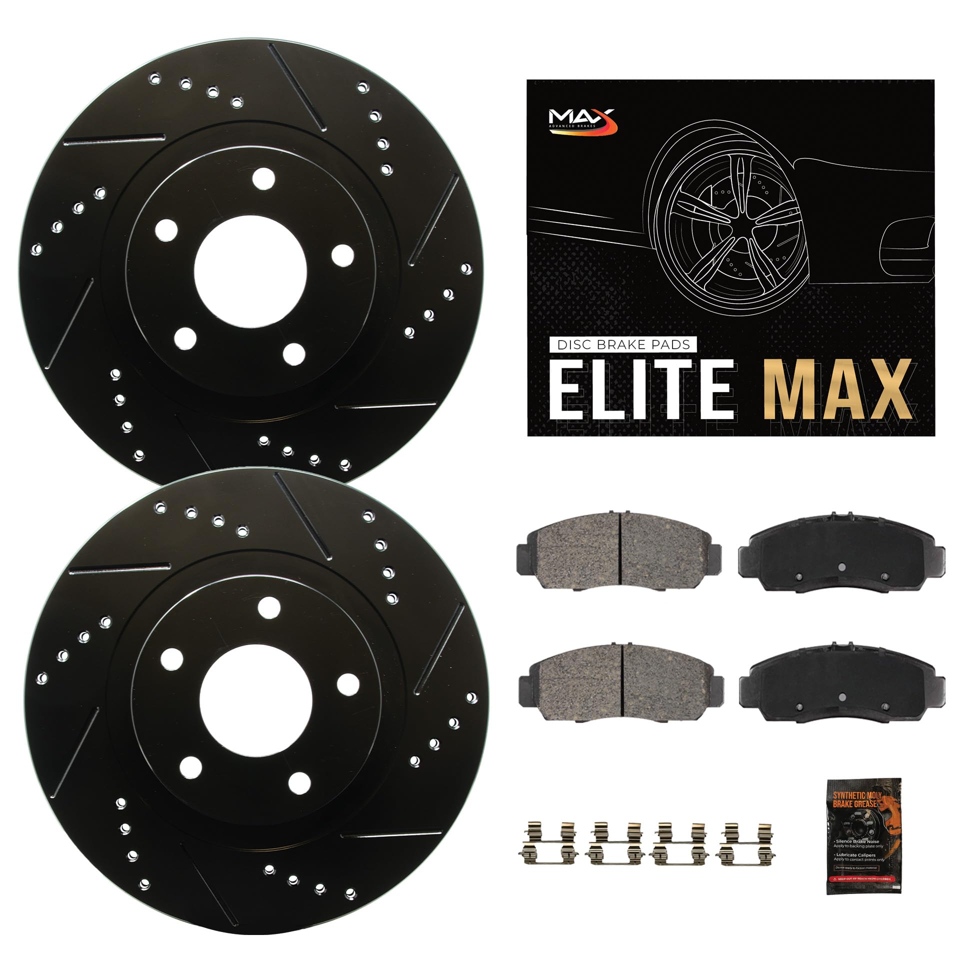 Max Advanced Rear Brake Kit for 2000-2001 Toyota Camry & Solara - Drilled & Slotted Black Coated Rotors with Ceramic Pads | High-Performance Braking for Daily Commutes & Highway Driving