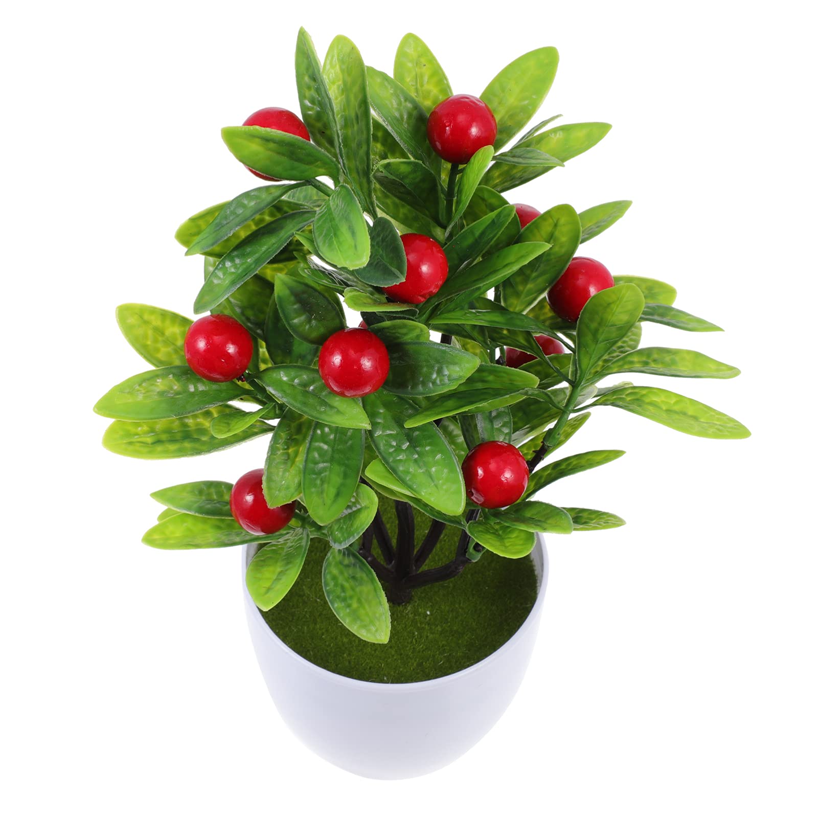 VOSAREA 2PCS Artificial Bonsai Tree - Mini Lifelike Lucky Tree with Red Fruits, Tabletop Decor for Home & Office, Feng Shui Greenery Decoration for Desk, Shelf, Living Room, Bedroom