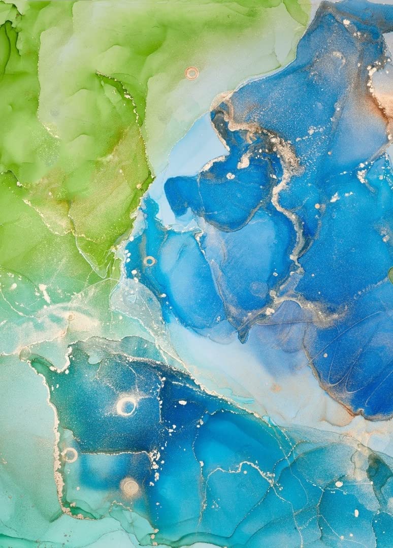 Blue Green Gold Marble Modern Abstract Area Rug 7x10 - Colorful Aesthetic Washable Soft Carpet for Living Room, Bedroom, Home Office - Perfect Under Dining Table, Coffee Desk & as Floor Runner