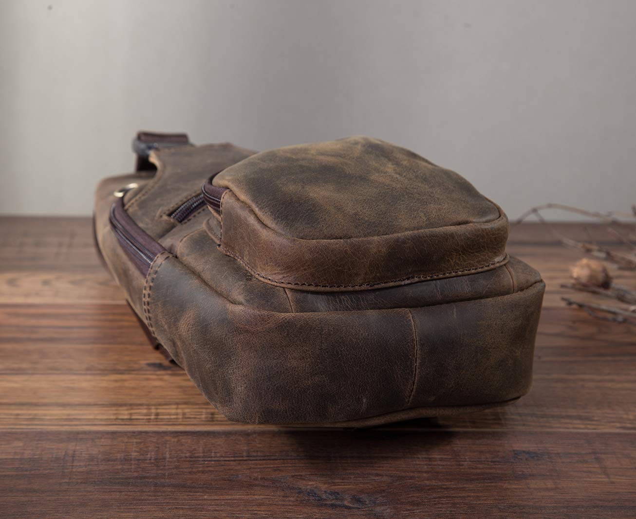 Le'aokuu Men's Leather Crossbody Sling Bag - Stylish Casual Chest Shoulder Bag for Travel, Hiking & Daily Use | Durable Designer Messenger Bag 8015