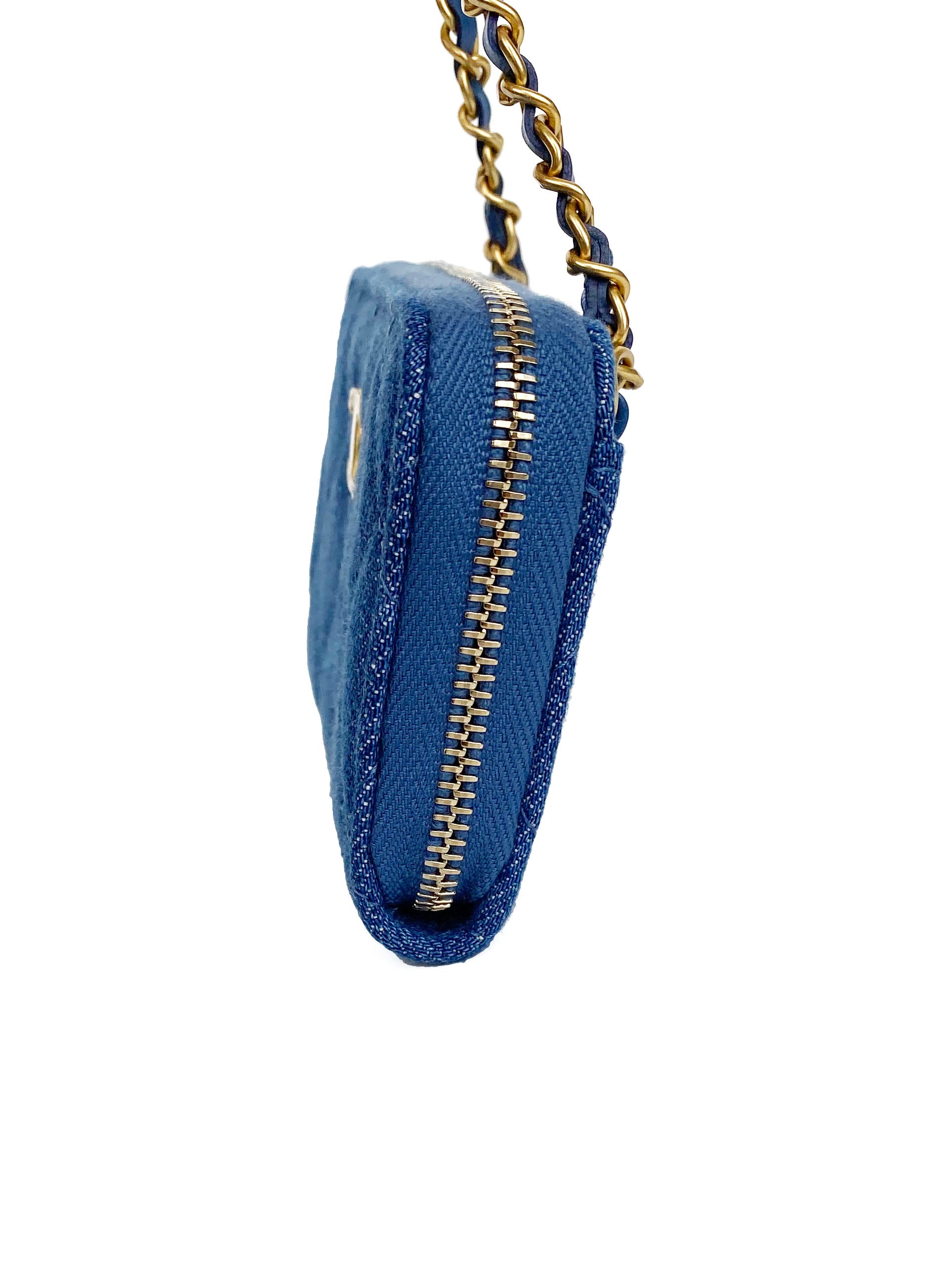 Chanel Mini Denim Cardholder with Pearl Crush - Luxury Compact Wallet for Credit Cards & Cash - Perfect for Everyday Use, Travel & Gifting