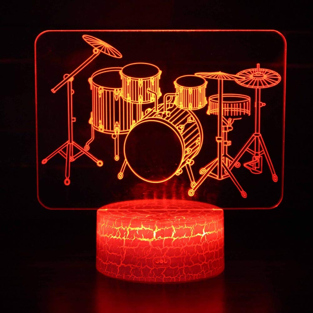 3D Drum Set LED Night Light - 7 Color Changing Optical Illusion Table Lamp for Kids Room, Christmas Decor, Birthday Gift & Home Decoration | Perfect for Bedside, Nursery, Playroom & Party Lighting