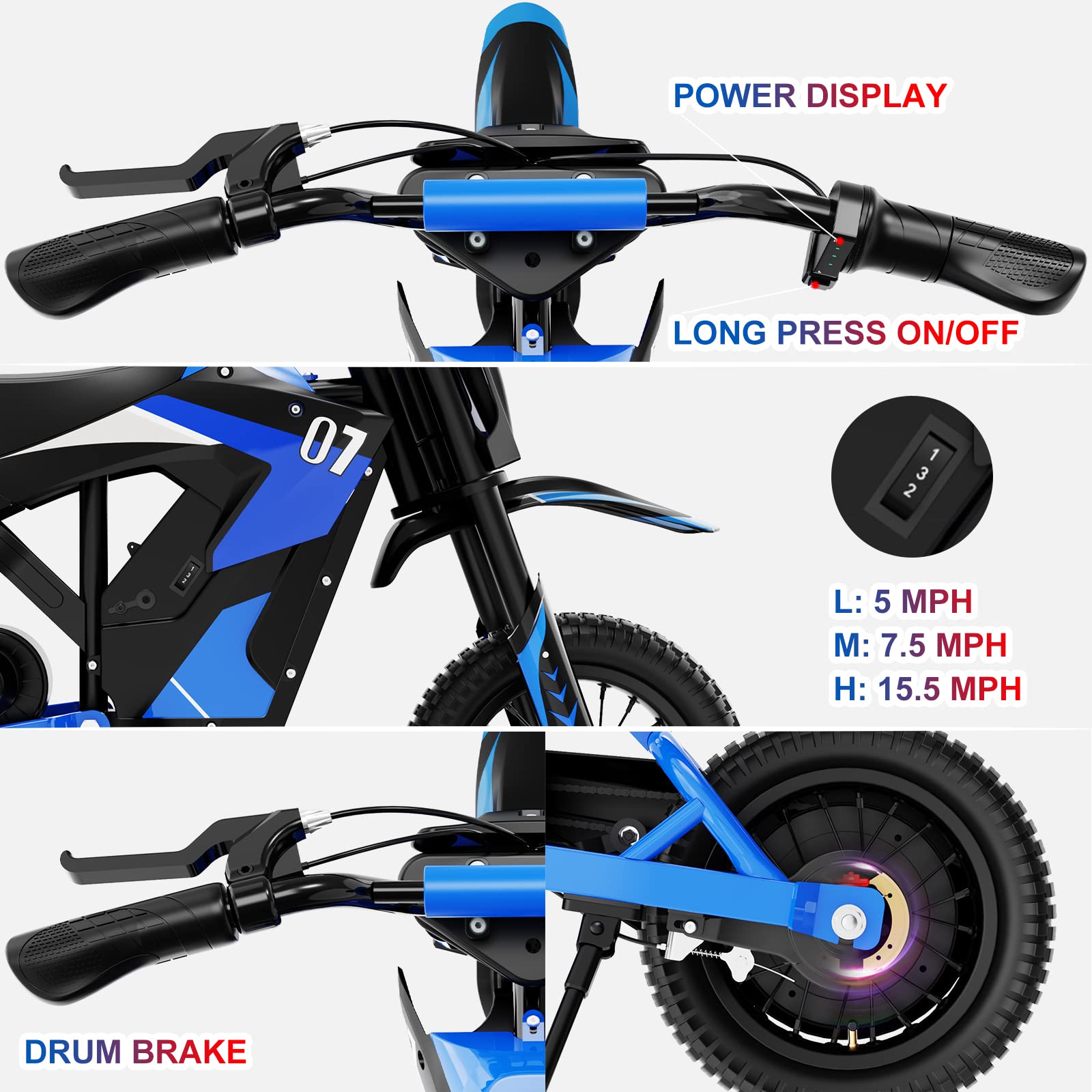 EVERCROSS EV12M 300W Electric Motorcycle - 15.5MPH, 9.3 Miles Range, 3-Speed for Urban Commuting