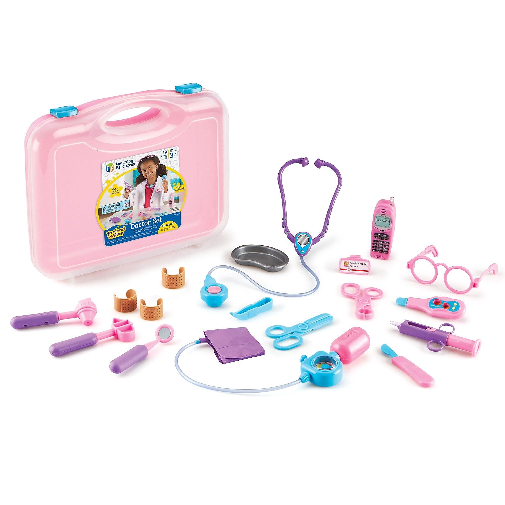 Learning Resources Pretend & Play Doctor Kit - 19 Piece Medical Toy Set for Kids Ages 3+, Pink Doctor Costume with Stethoscope & Medical Tools, Toddler Social Emotional Learning Toys for Role Play & STEM Education