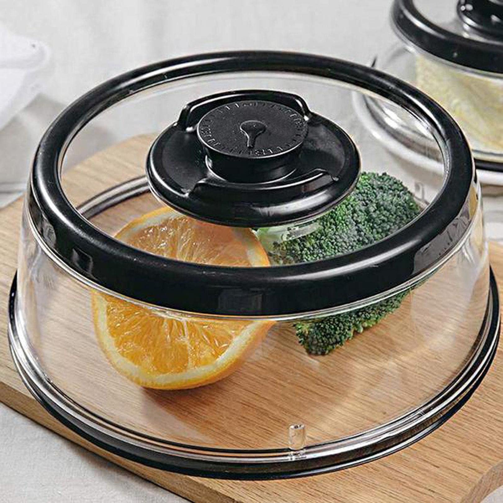 Airtight Food Storage Container Lid - Stackable, Microwave & Dishwasher Safe Vacuum Sealing Plate Cover Dome | Perfect for Meal Prep, Leftovers & Refrigerator Organization (Black, 1 Pack)