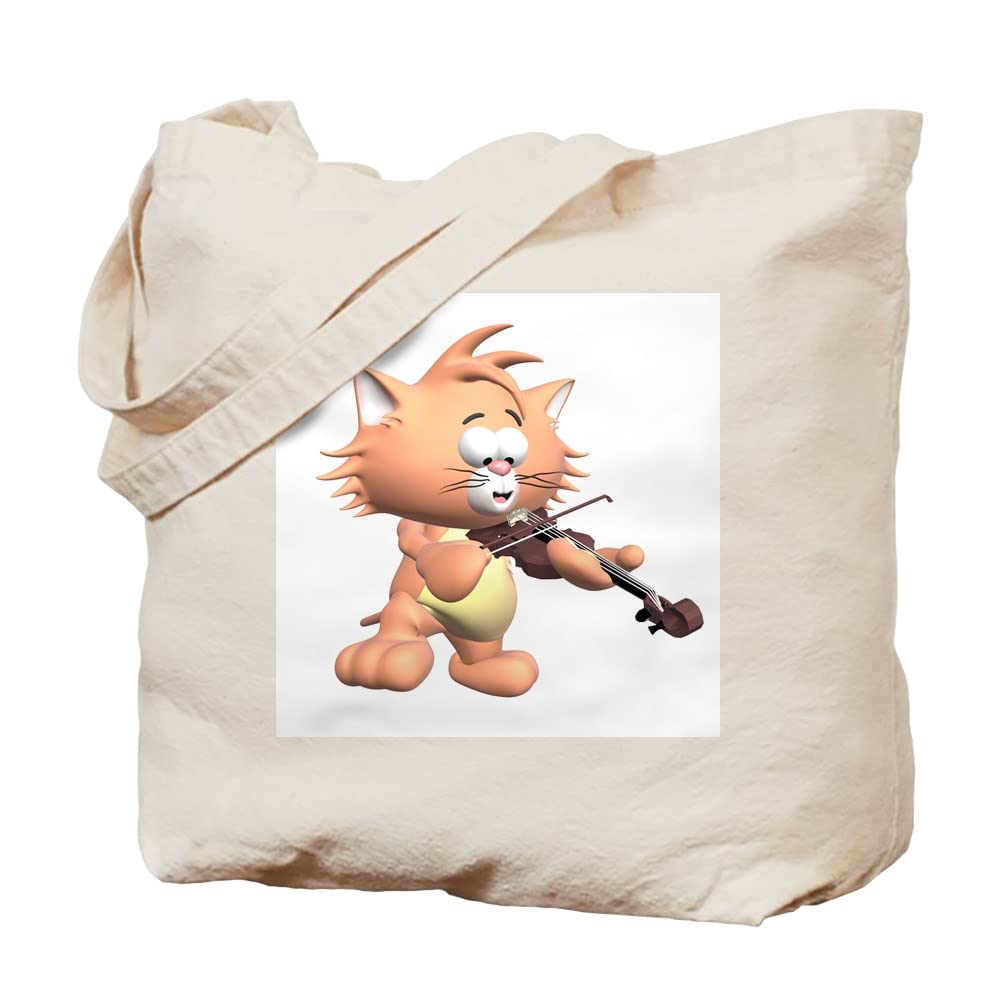 Stylish Natural Canvas Tote Bag - Reusable Shopping Bag with Cat & Violin Design | Perfect for Groceries, Beach Trips & Daily Use