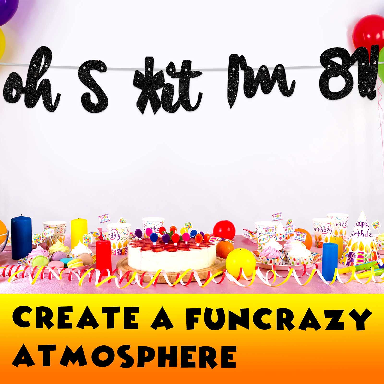 81st Birthday Party Decorations - Glitter Black 'Oh I'm 81!' Banner Backdrop, Photo Studio Props & Flag Decor Kit for Men & Women | Perfect for 81st Birthday Celebrations, Milestone Parties & Photo Booth Backgrounds