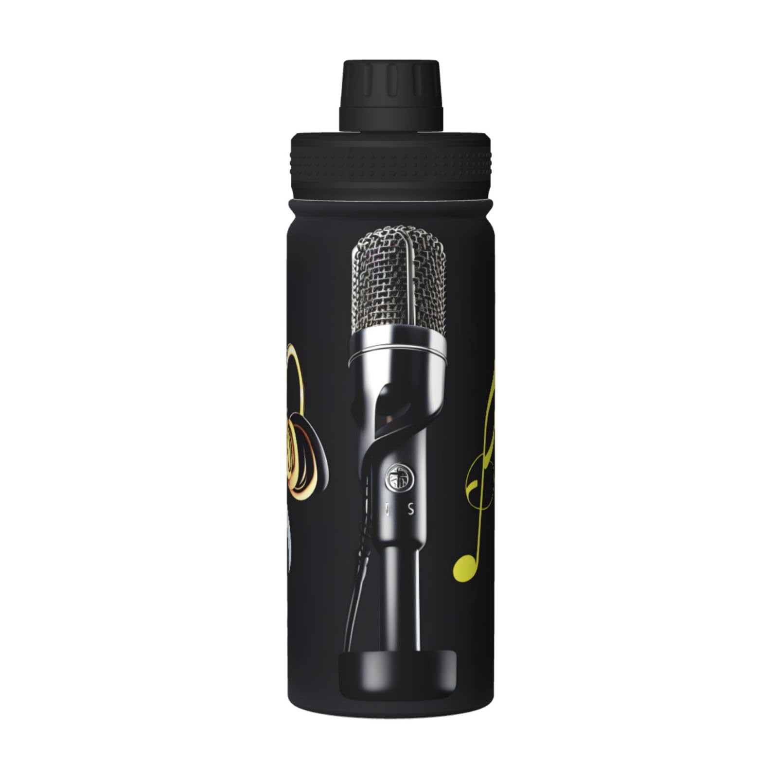 HJLUUFT Insulated Stainless Steel Water Bottle with Built-in Mic & Music Notes - 510g, Perfect for Outdoor Sports, Commuting & Gym Workouts