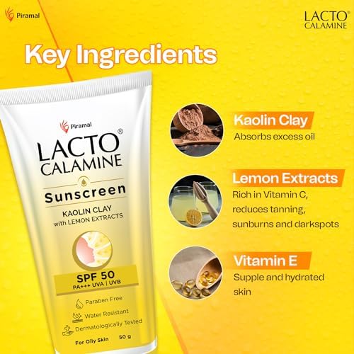 PP Sunscreen SPF 50 PA+++ for Oily Skin - UVA/UVB Protection with Kaolin Clay & Lemon Extract - 50g - Perfect for Beach, Outdoor Sports & Daily Sun Protection