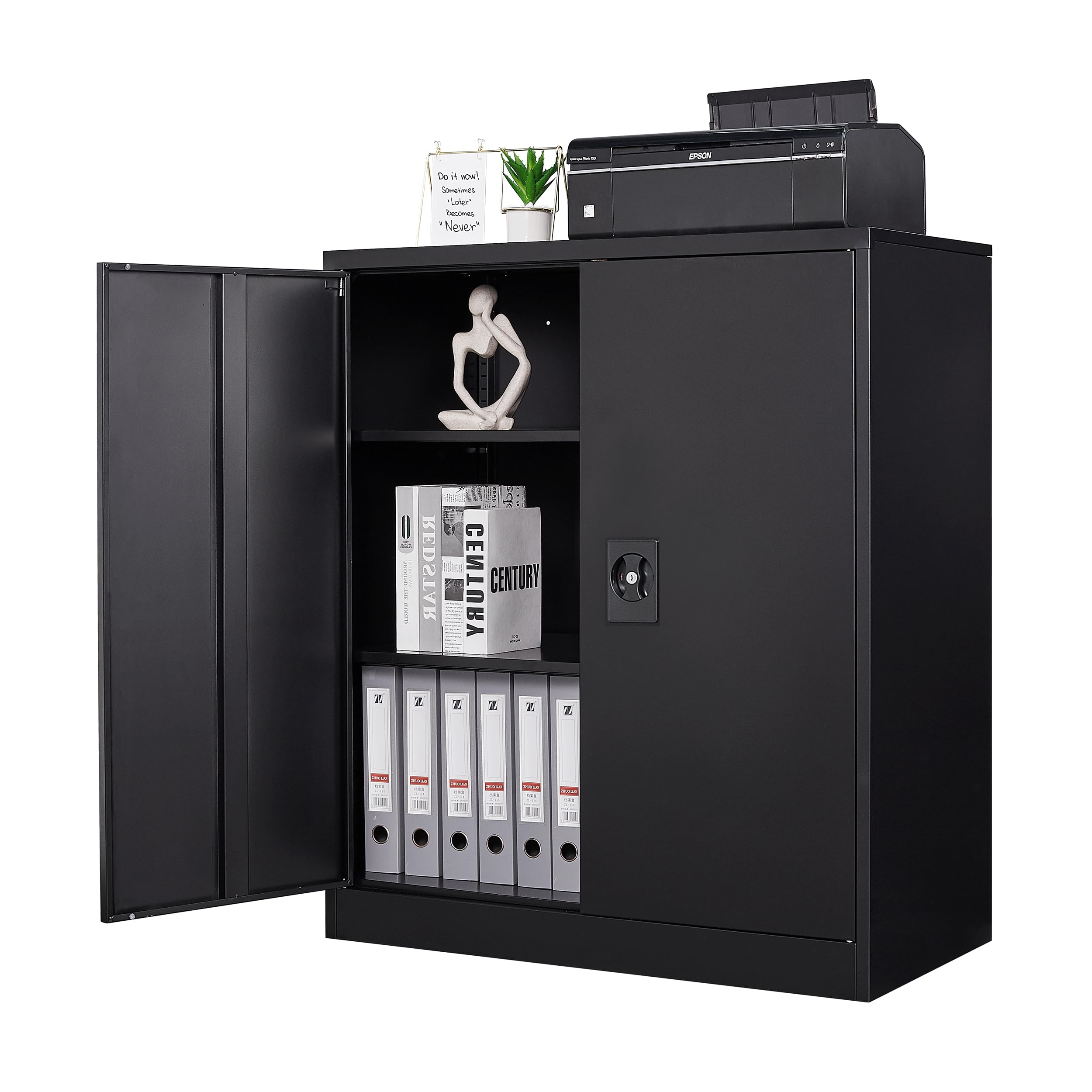 Letaya Black Metal Storage Cabinet with Locking Door & 2 Adjustable Shelves - Heavy Duty Steel Organizer for Home Office, Warehouse, Garage & Employee Lockers - Perfect for Secure Document Storage, Tool Organization & Closet Space Saving