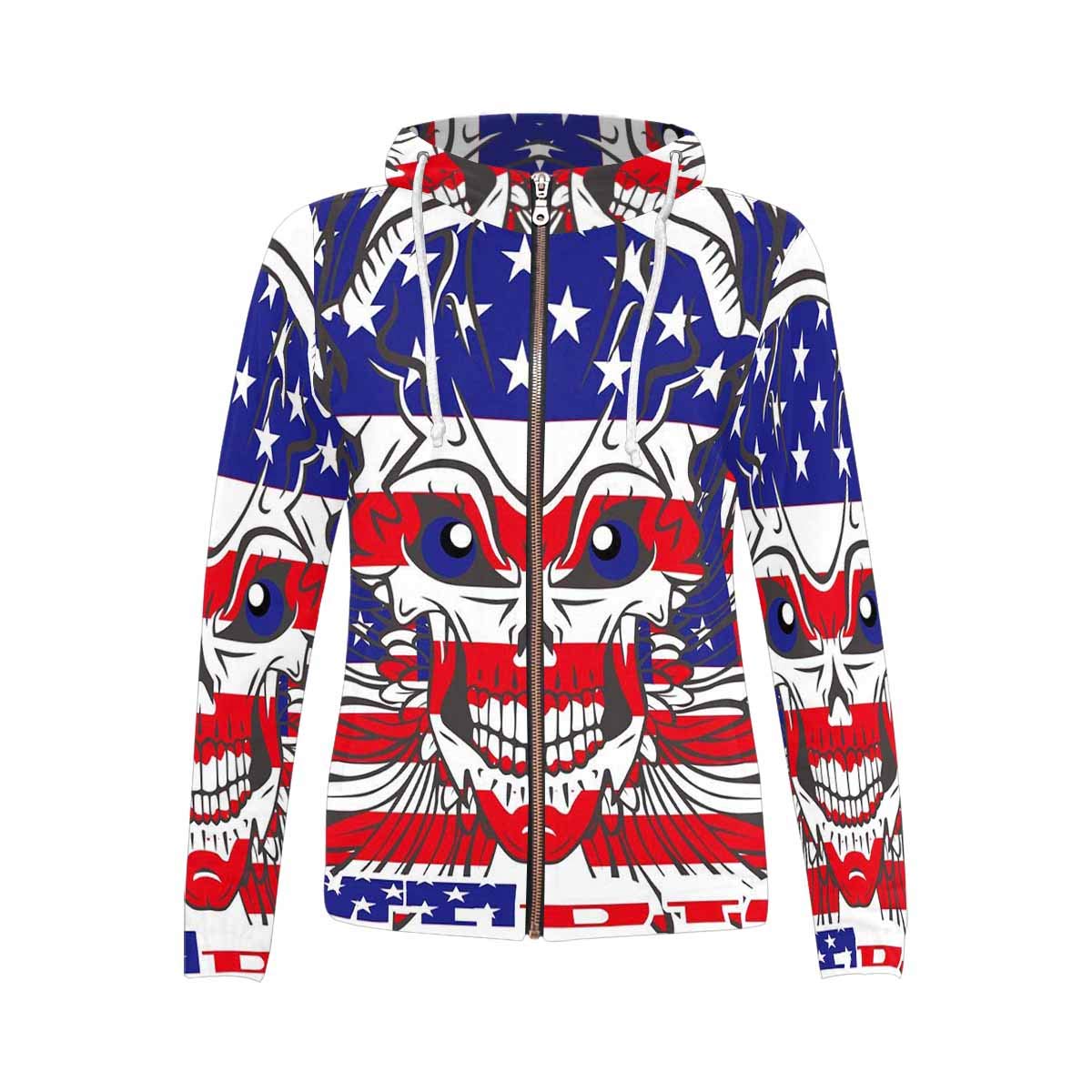 InterestPrint Women's Casual Full Zip Hoodie - Long Sleeve Sweatshirt with Patriotic USA Flag Design | Perfect for Outdoor Activities, Sports & Everyday Wear