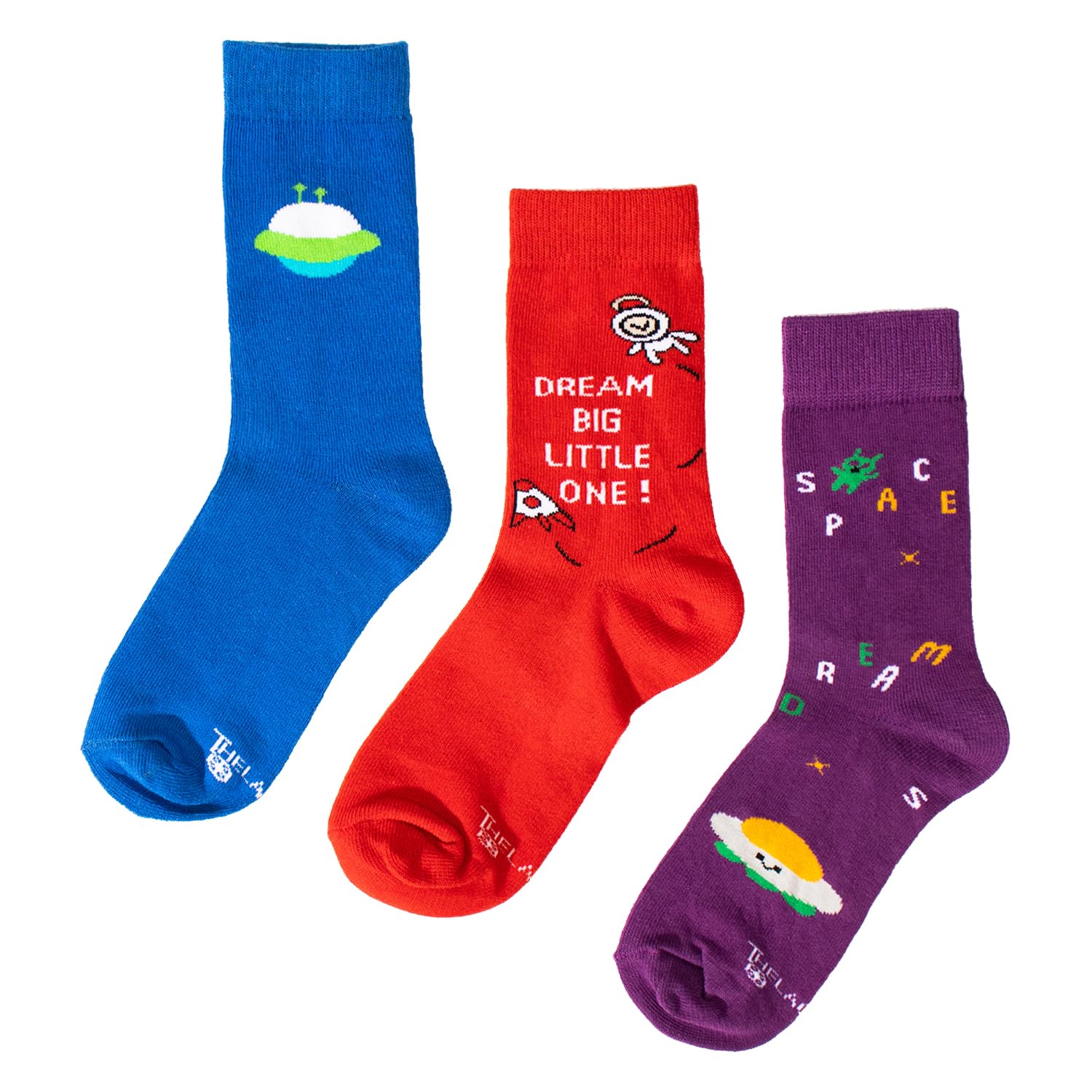 THELA GAADI Space Explorer Socks for Kids - 3 Pack Cotton Crew Socks | Fun Galaxy Print Unisex Socks for Boys & Girls | Breathable, Odor-Free | Perfect for School, Play & Everyday Wear