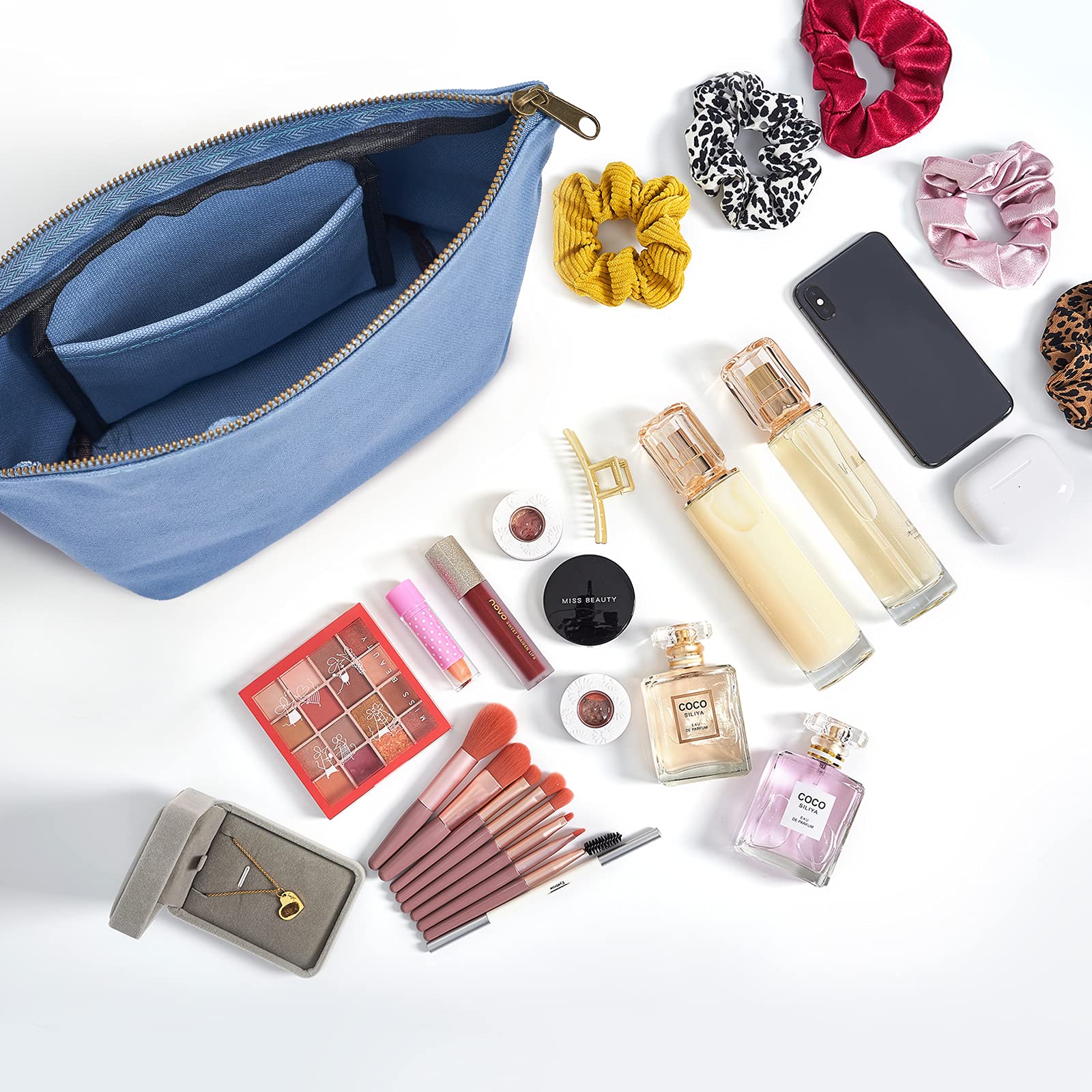 Minimalist Travel Makeup Bag - Waterproof Canvas Cosmetic Organizer with 1 Pocket for Women - Perfect for Airplane Carry-On, Gym Essentials & Daily Beauty Storage