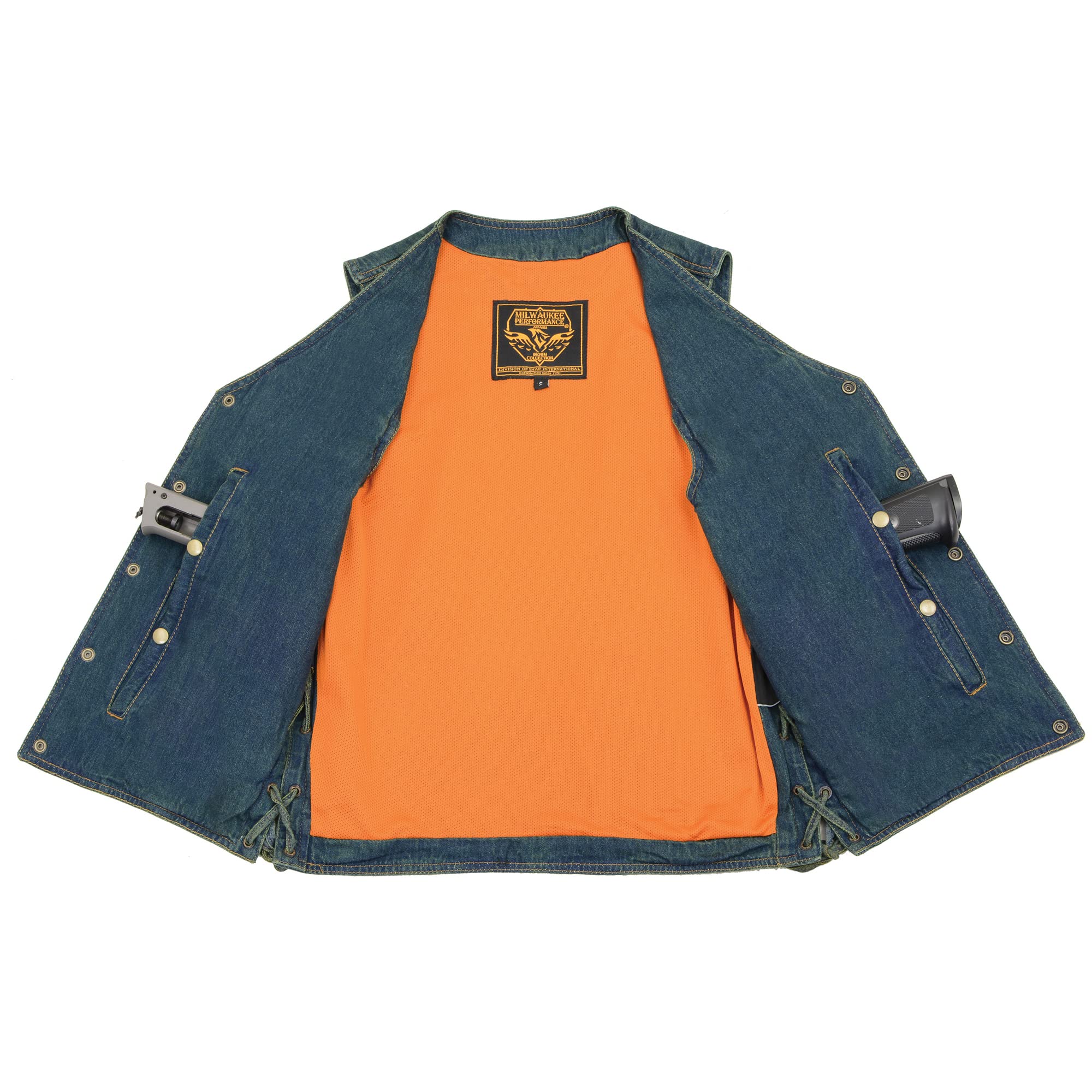Milwaukee Leather Men's Blue Side Lace Denim Vest with Chest Pockets - Stylish Biker Jacket for Motorcycle Riding & Casual Outfits