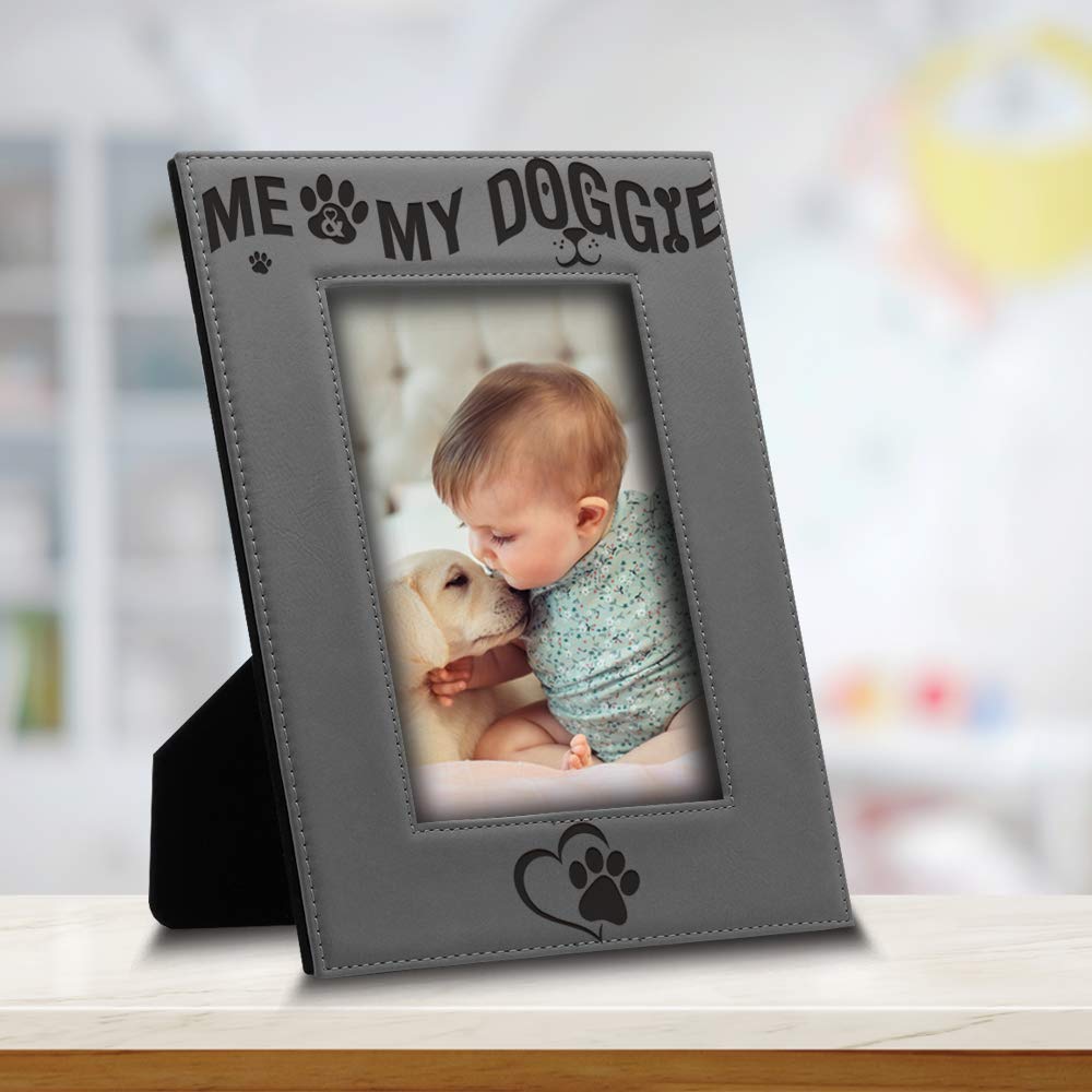 Bella Busta Me and My Doggie Engraved Leather Picture Frame - 4x6 Vertical Dog & Baby Photo Frame - Perfect for Pet Lovers, Nursery Decor & Family Keepsakes