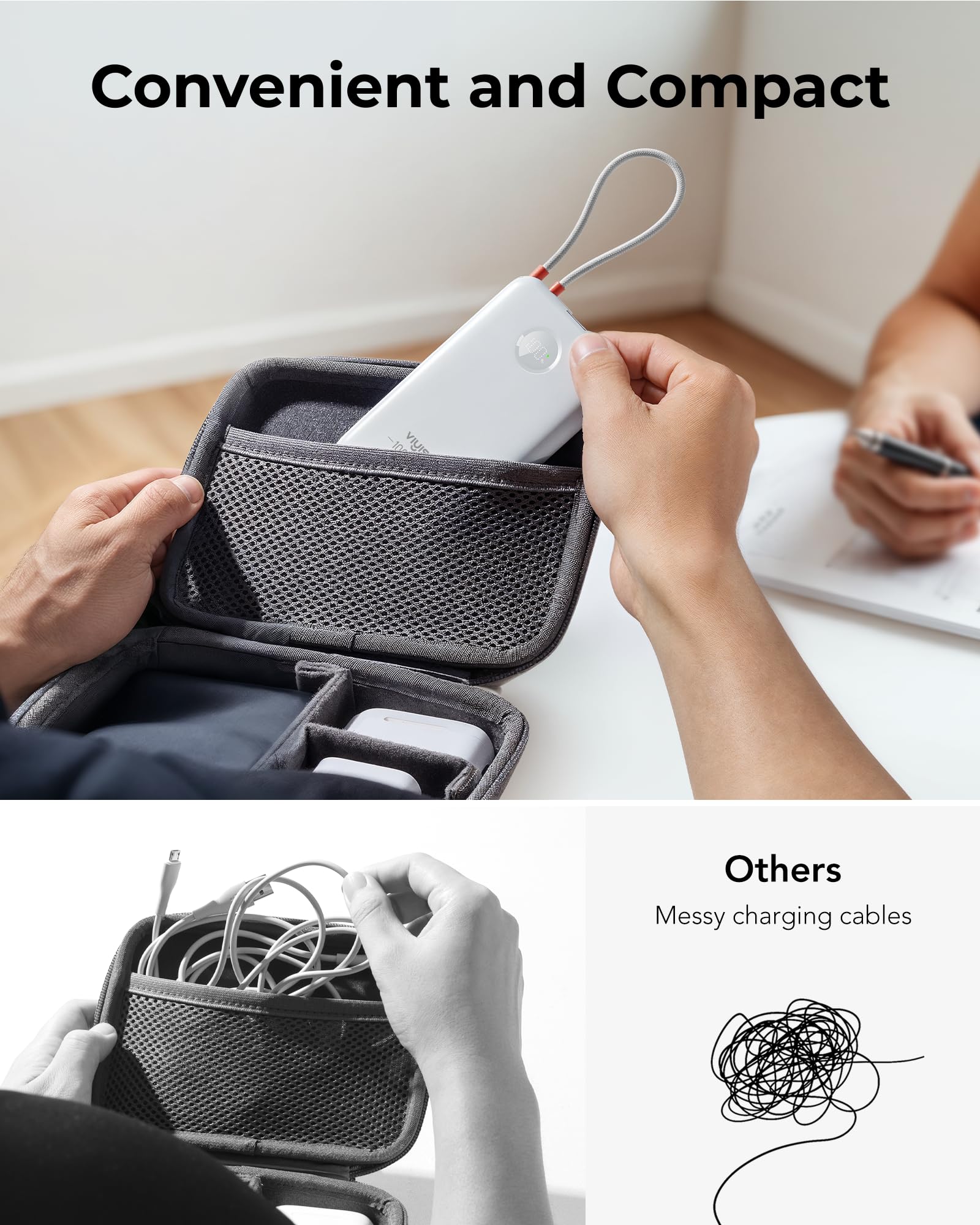 10000mAh Ultra Slim Portable Charger with Built-in USB-C Cable | 22.5W Fast Charging Power Bank for iPhone 16/15, Samsung S24/S23 | LED Display Travel Battery Pack (White) - Perfect for Travel, Camping & Emergency Power Backup