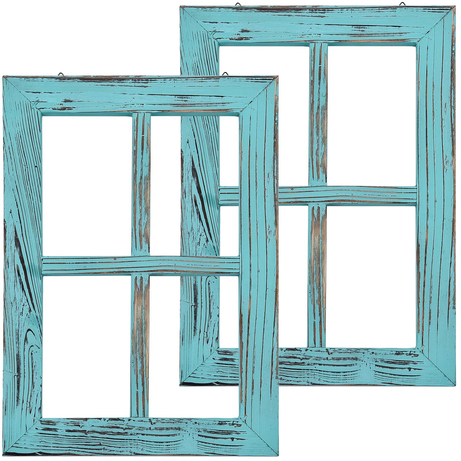 Vintage Western Country Farmhouse Wall Art Decor - Set of 2 Rustic Wooden Turquoise Window Frames by Greenco | Perfect for Living Room, Bathroom & Bedroom | Farmhouse Chic Home Decor for Rustic, Boho & Country Style Interiors