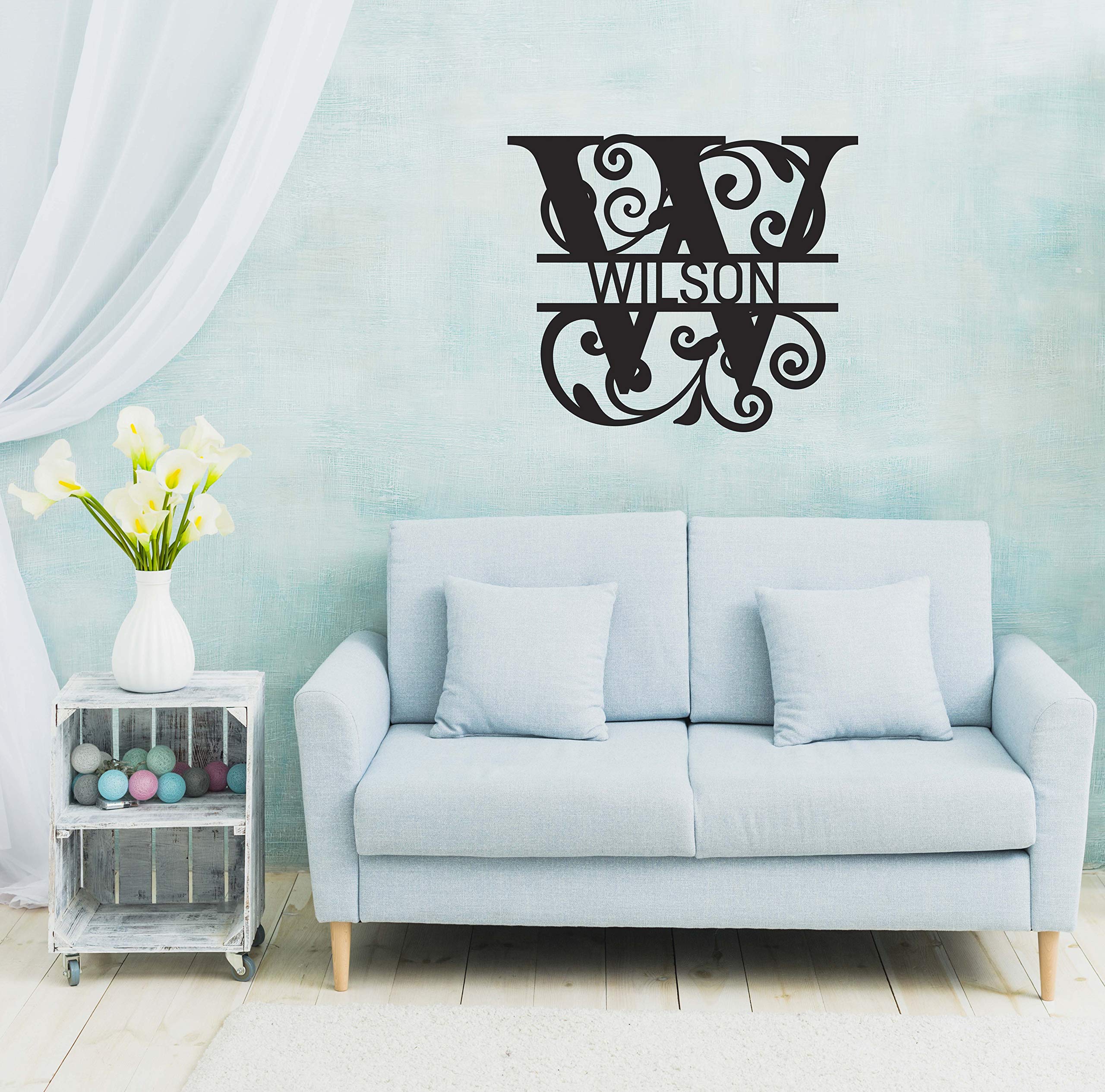 Personalized Custom Door Hanger - Family Name Sign Wall Decor - Split Letter Monogram - White PVC Home Decoration for Front Door, Nursery, Wedding Gift