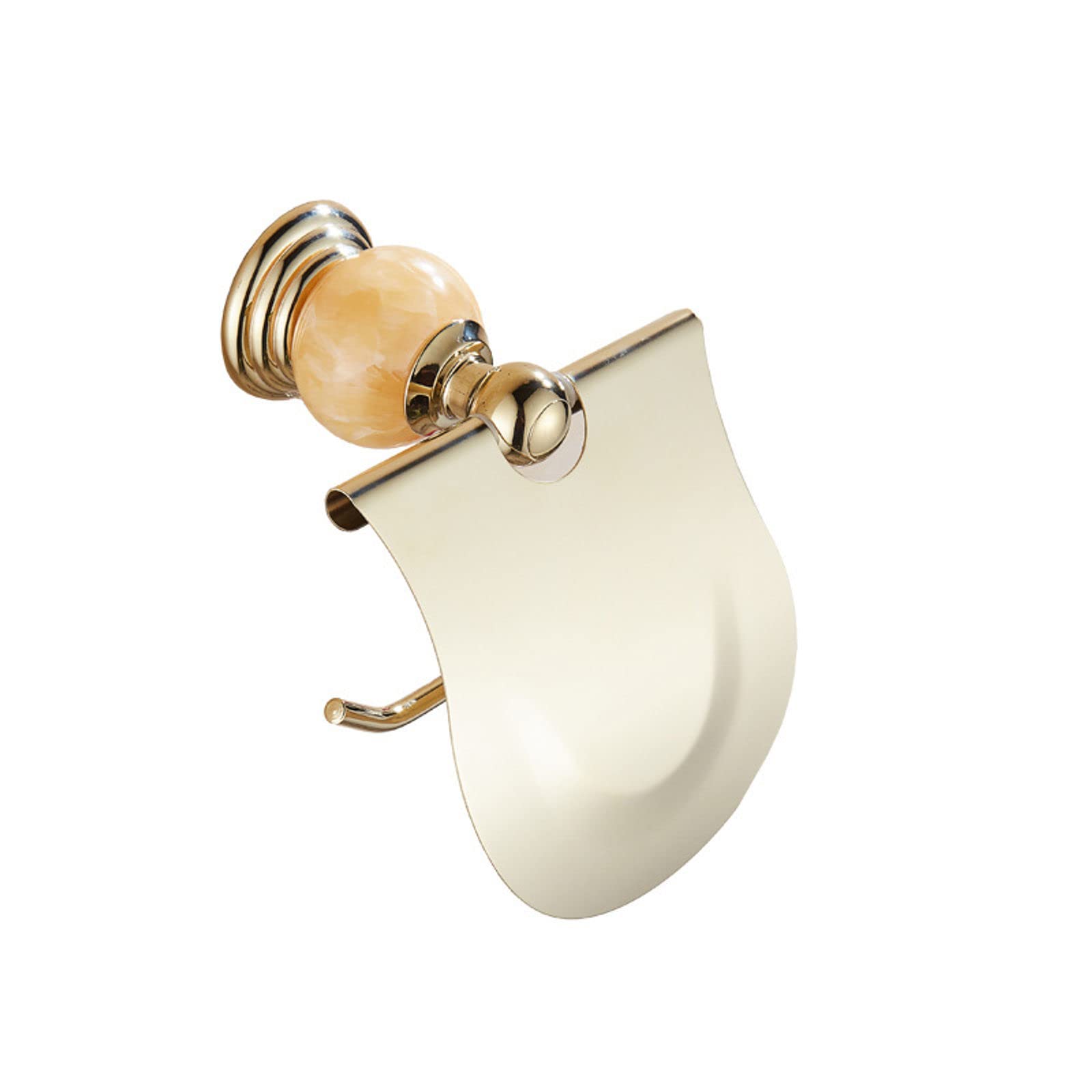 Golden Wall Mounted Toilet Paper Holder with Lid - Waterproof 304 Stainless Steel Euro Toilet Roll Holder with Jade Stone Decor (14x18x8cm) - Perfect for Bathroom, Kitchen, RV & Office Storage