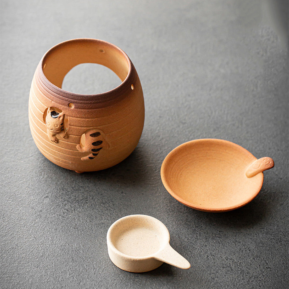 Handmade Coarse Pottery Cat Tea Leaf Stove - Perfect for Brewing Loose Leaf Tea in Home & Garden Decor