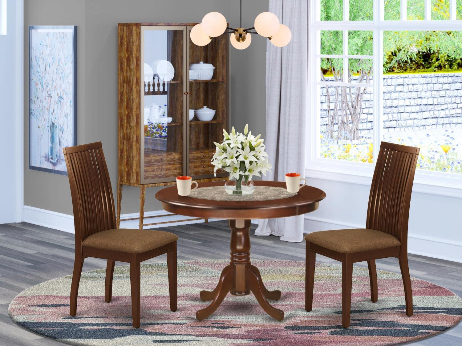 East West Furniture HLIP3-MAH-C 3-Piece Mahogany Dining Set with 42