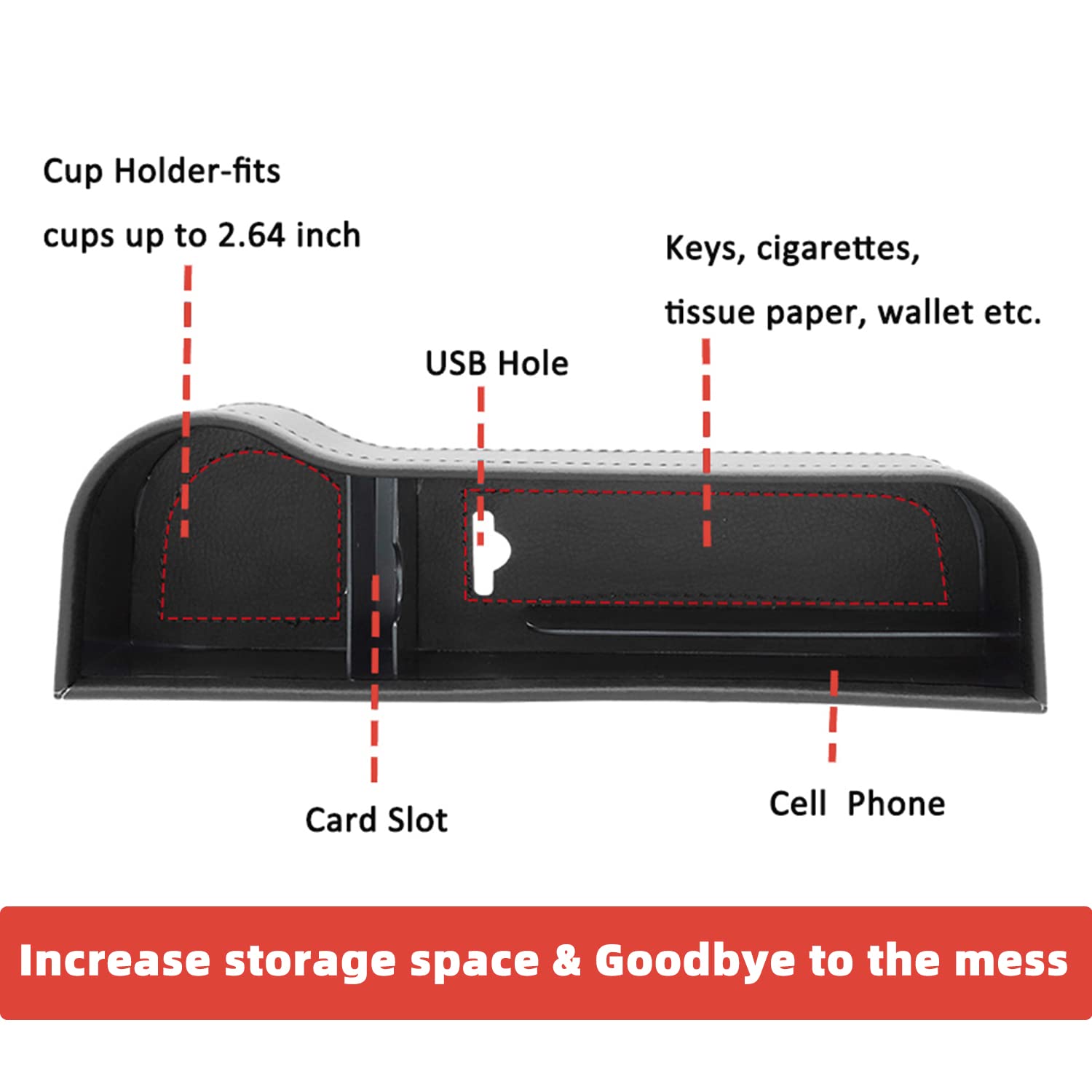 Alpha Rider Car Seat Organizer with Cup Holder - 2PCS Black PU Leather Front Seat Gap Filler & Console Side Storage Box for Phone, Wallet, Keys, Cards - Perfect for Road Trips, Commuting & Family Travel Accessories