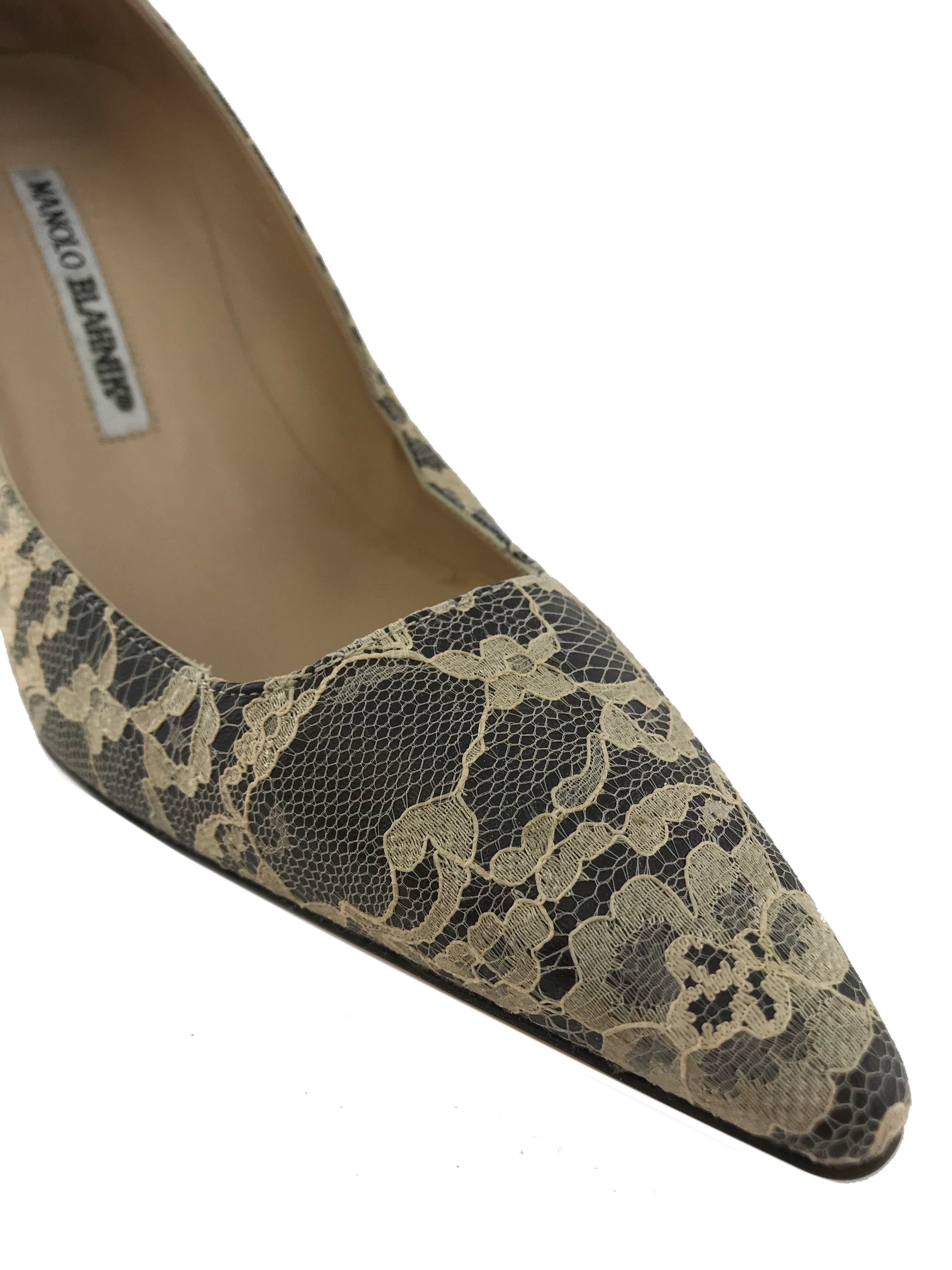 Manolo Blahnik Floral Lace Pumps Women's Size 8 | Elegant High Heel Wedding Shoes for Brides, Prom & Special Occasions