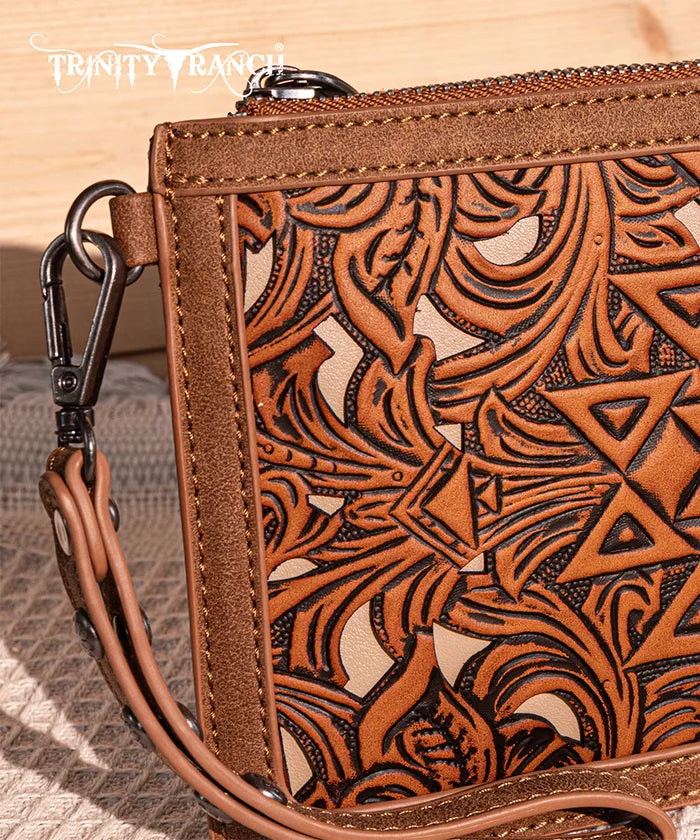 Trinity Ranch Aztec Tooled Leather Wristlet - Stylish Crossbody Wallet for Women | Perfect for Shopping, Travel & Everyday Use