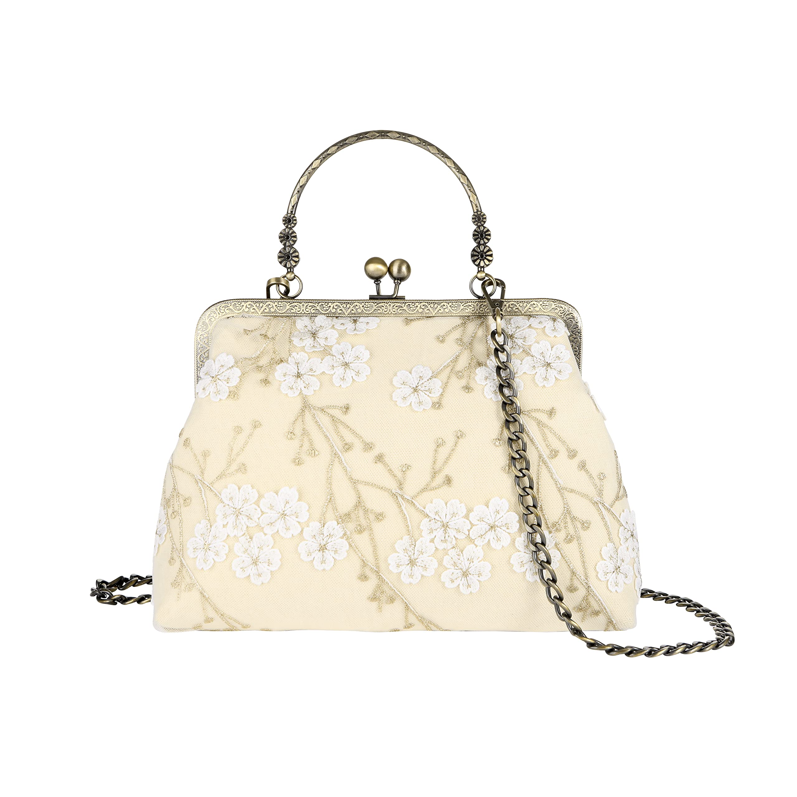 Vintage Floral Kiss Lock Handbag for Women - Travel & Evening Use