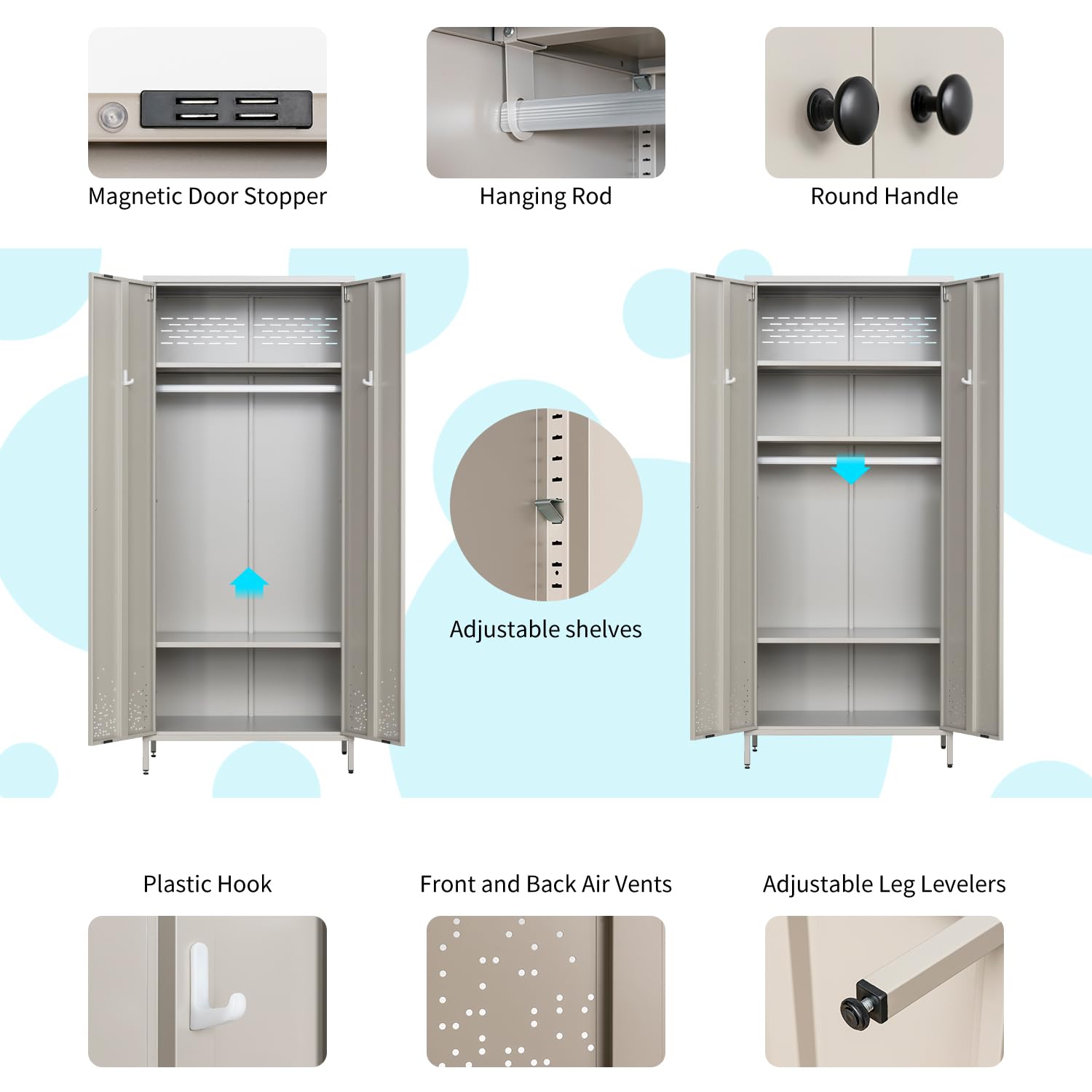 Metal Wardrobe Cabinet with Hanging Rod - Space Saving Closet Organizer for Bedroom & Laundry Room - Durable Storage Armoire in Gray | Perfect for Small Spaces, Apartments & Dorm Rooms