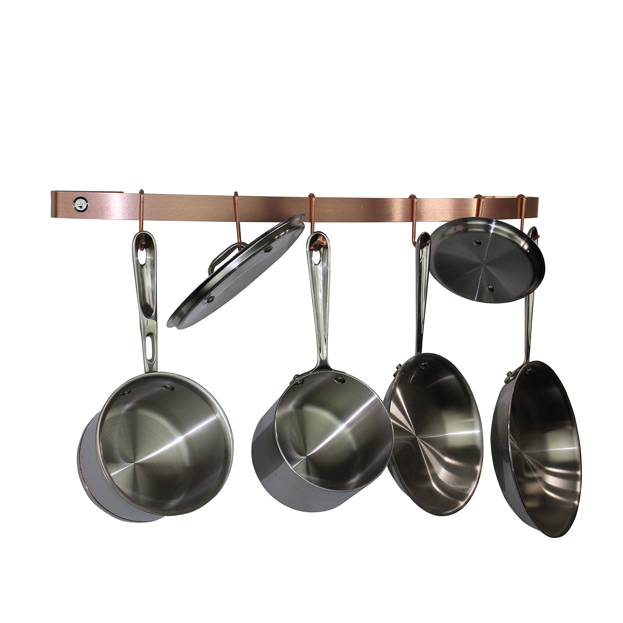 Handcrafted 30-Inch Curved Wall Mounted Utensil Rack with 6 Hooks - Brushed Copper Finish for Kitchen Organization | Perfect for Storing Pots, Pans & Cooking Tools in Style