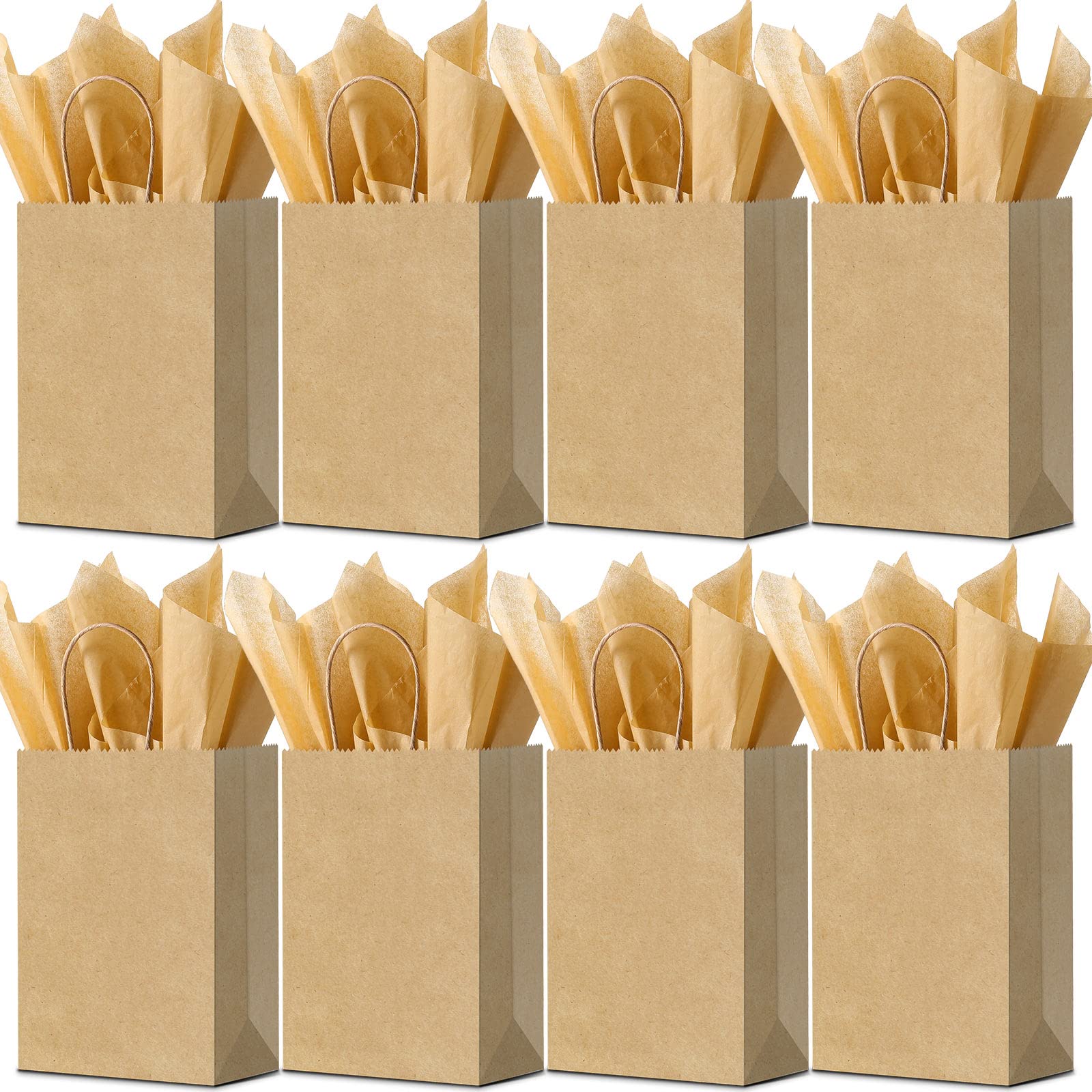 24-Piece Kraft Gift Bags Set with Tissue Paper - Eco-Friendly Party Favor Bags for Birthdays, Weddings, Baby Showers & Christmas - Perfect for Gift Wrapping, Party Decorations & Event Favors (Brown)