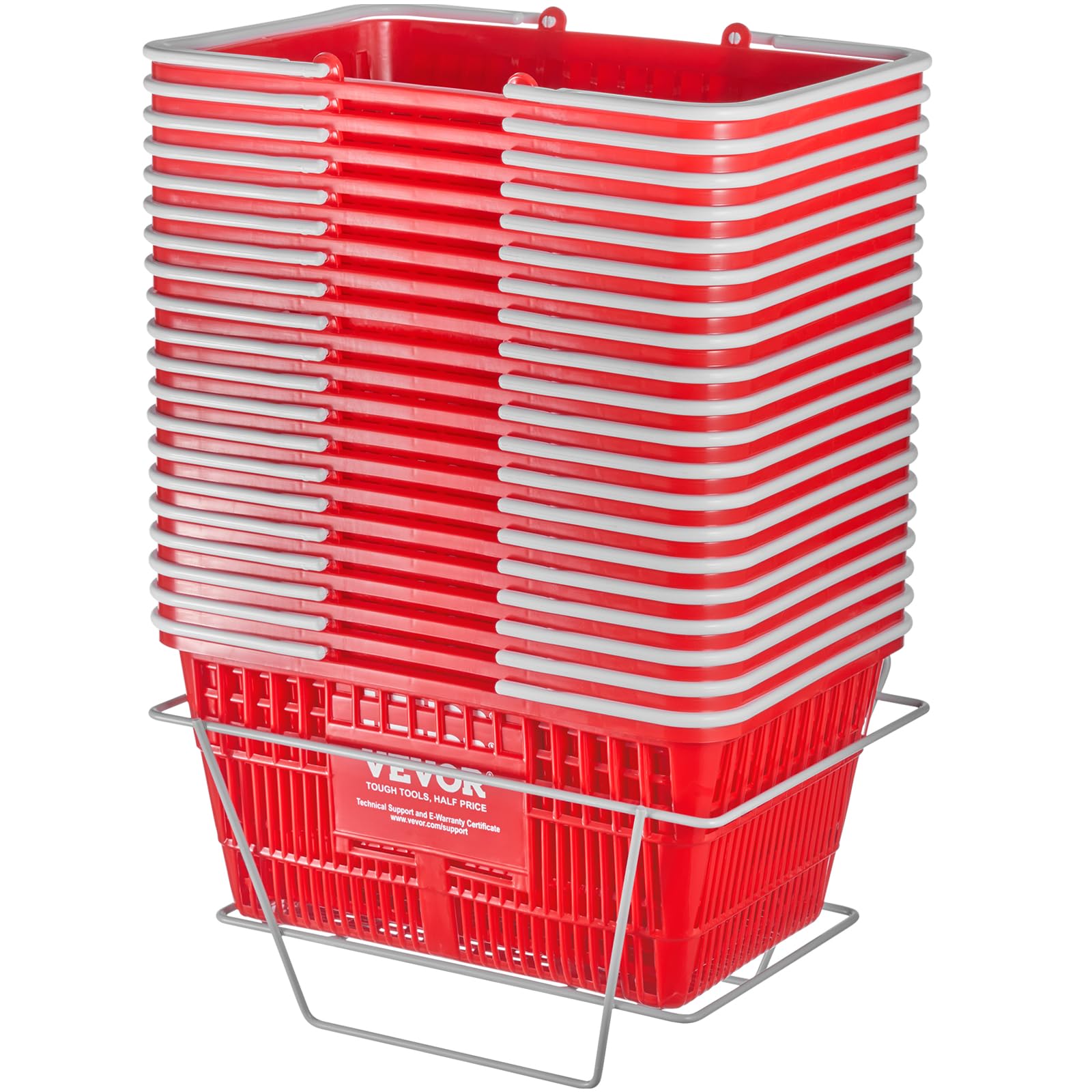 VEVOR 20-Pack Durable Plastic Shopping Baskets with Handles - 21L Capacity, 16.5 x 11.8 x 8.27 Inches - Red Store Baskets for Supermarkets, Retail Shops & Grocery Stores - Perfect for Checkout Counters, Produce Displays & Bulk Shopping
