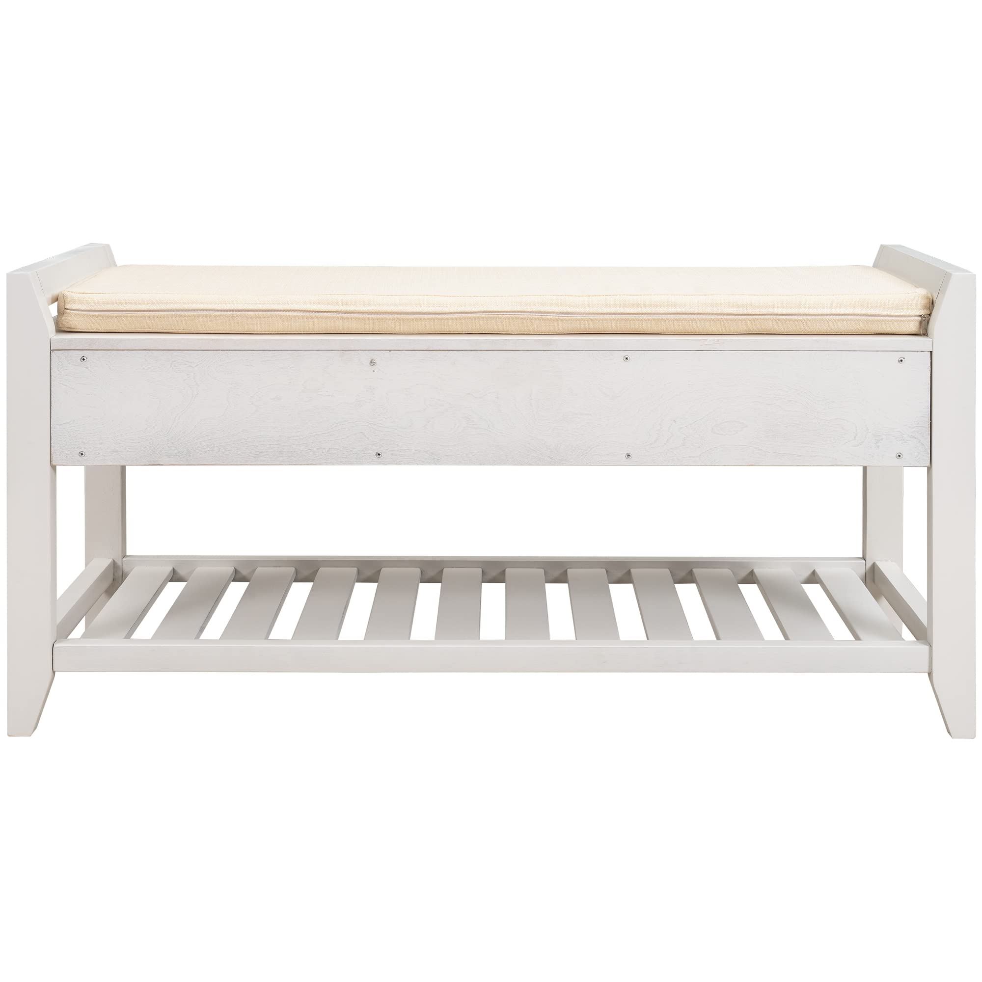 Multipurpose Storage Bench with Cushioned Seat & Drawers - White Entryway Shoe Rack Organizer for Hallway, Bedroom, or Mudroom Storage Solution