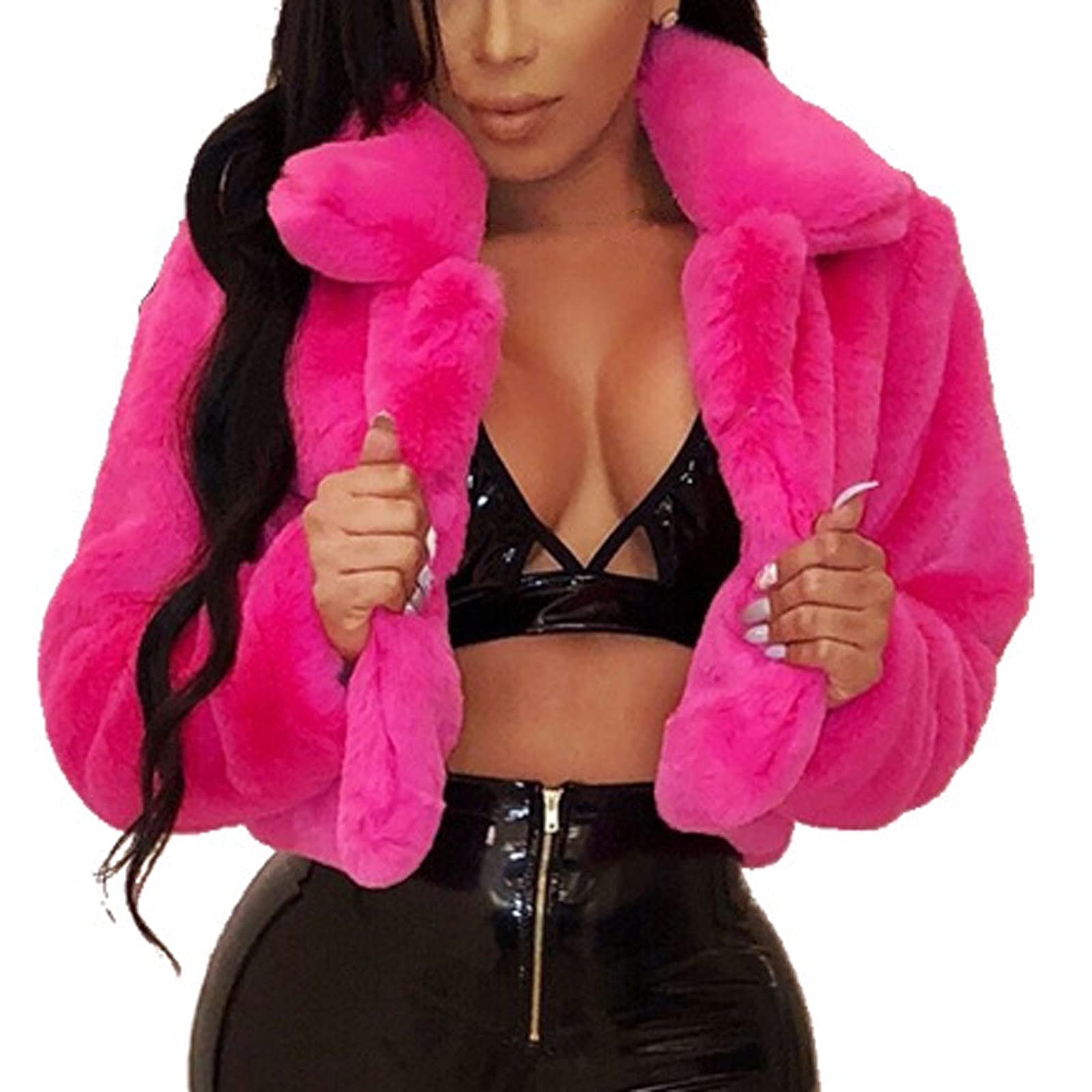 SHOPESSA Women's Faux Fur Mink Coat - Turn Down Collar Cropped Fuzzy Jacket for Winter, Thickened Warm Outerwear for Casual & Streetwear Fashion | Perfect for Daily Wear, Office, Dating & Night Out