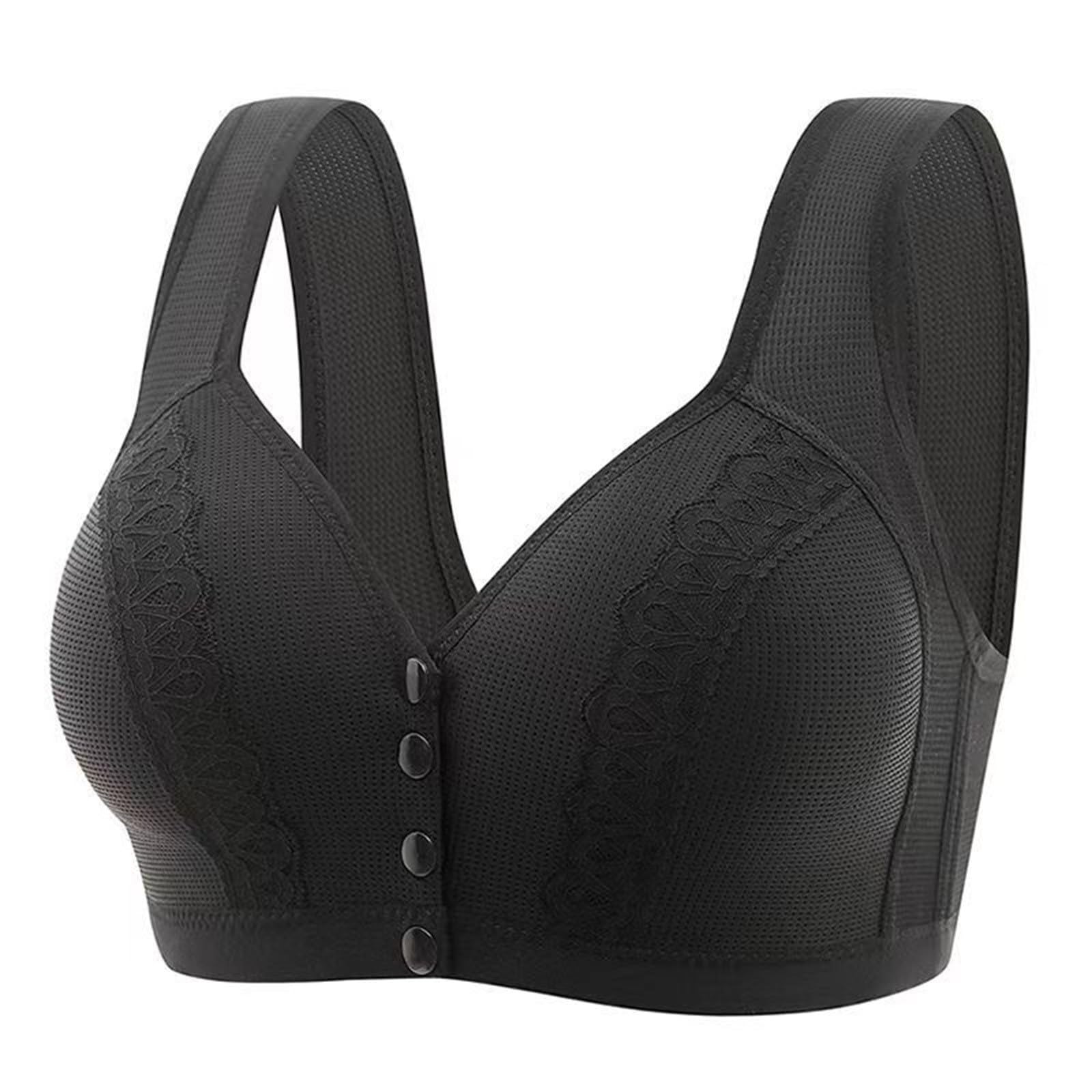 2024 Women's Front Closure Corset Sports Bras - Wireless, Plus Size, High Support, No Underwire - Black, Medium (38/85) | Clearance Sale | Perfect for Yoga, Gym & Everyday Comfort