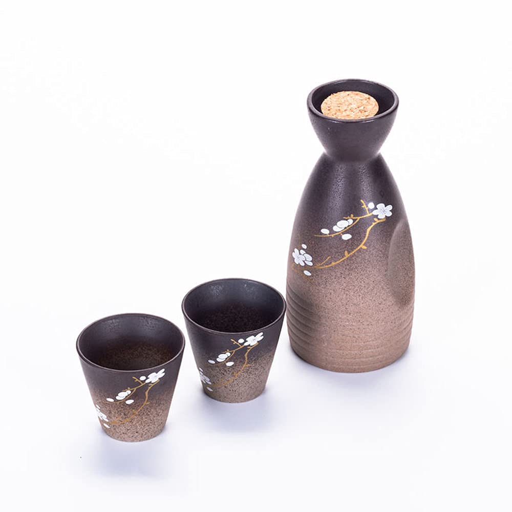 Vintage Cherry Blossom Ceramic Sake Set - Japanese Style Sake Pot & Cups - Traditional Liquor Drinkware for Home Bar, Tea Ceremony & Asian Dining Decor