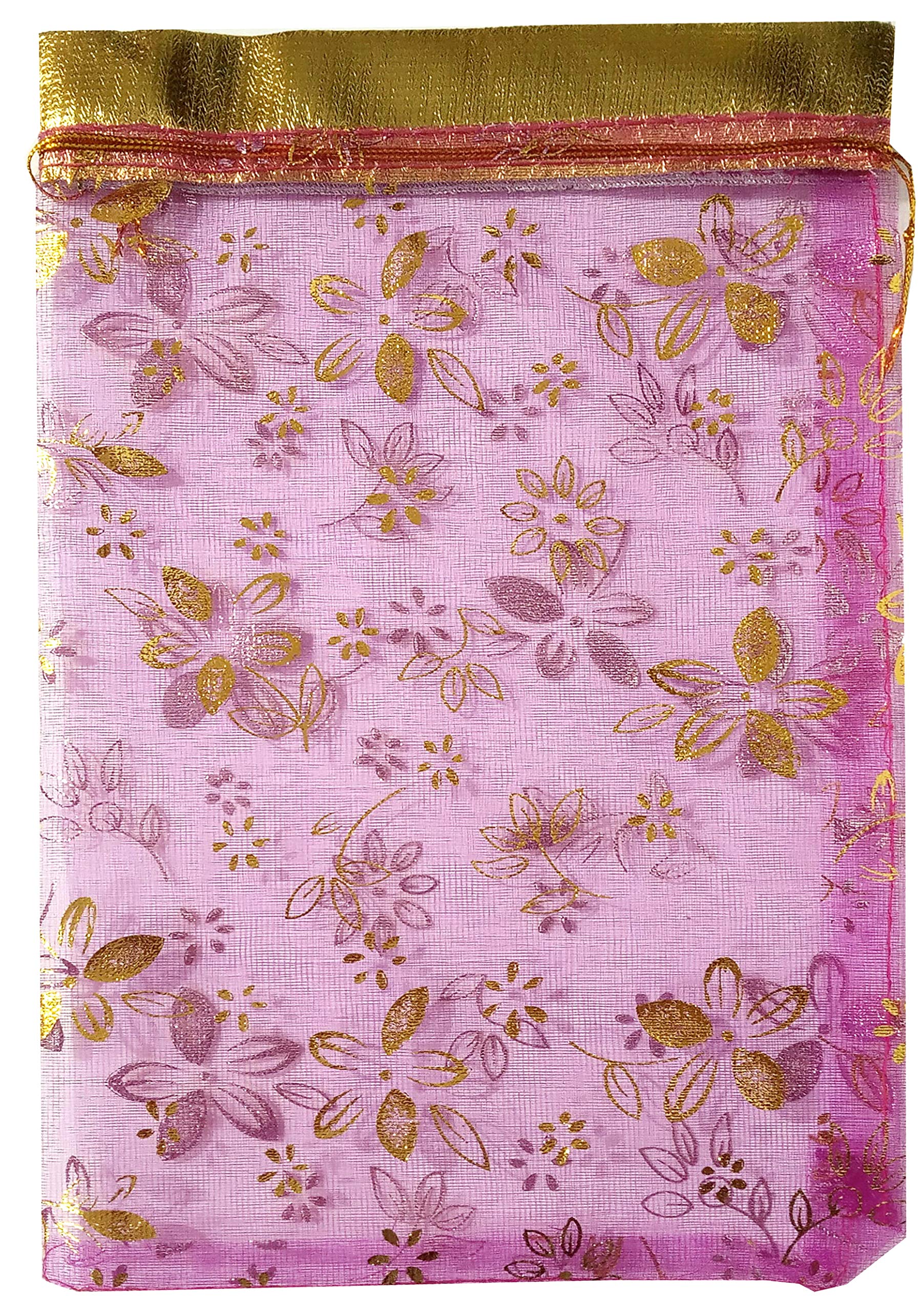 Purpledip Polyester Net Brocade Gift Pouch - Fuschia Rani Pink, 9 Inches (Pack of 10) - Elegant Potli Bags for Wedding Favors, Party Gifts & Jewelry Storage (12081B)