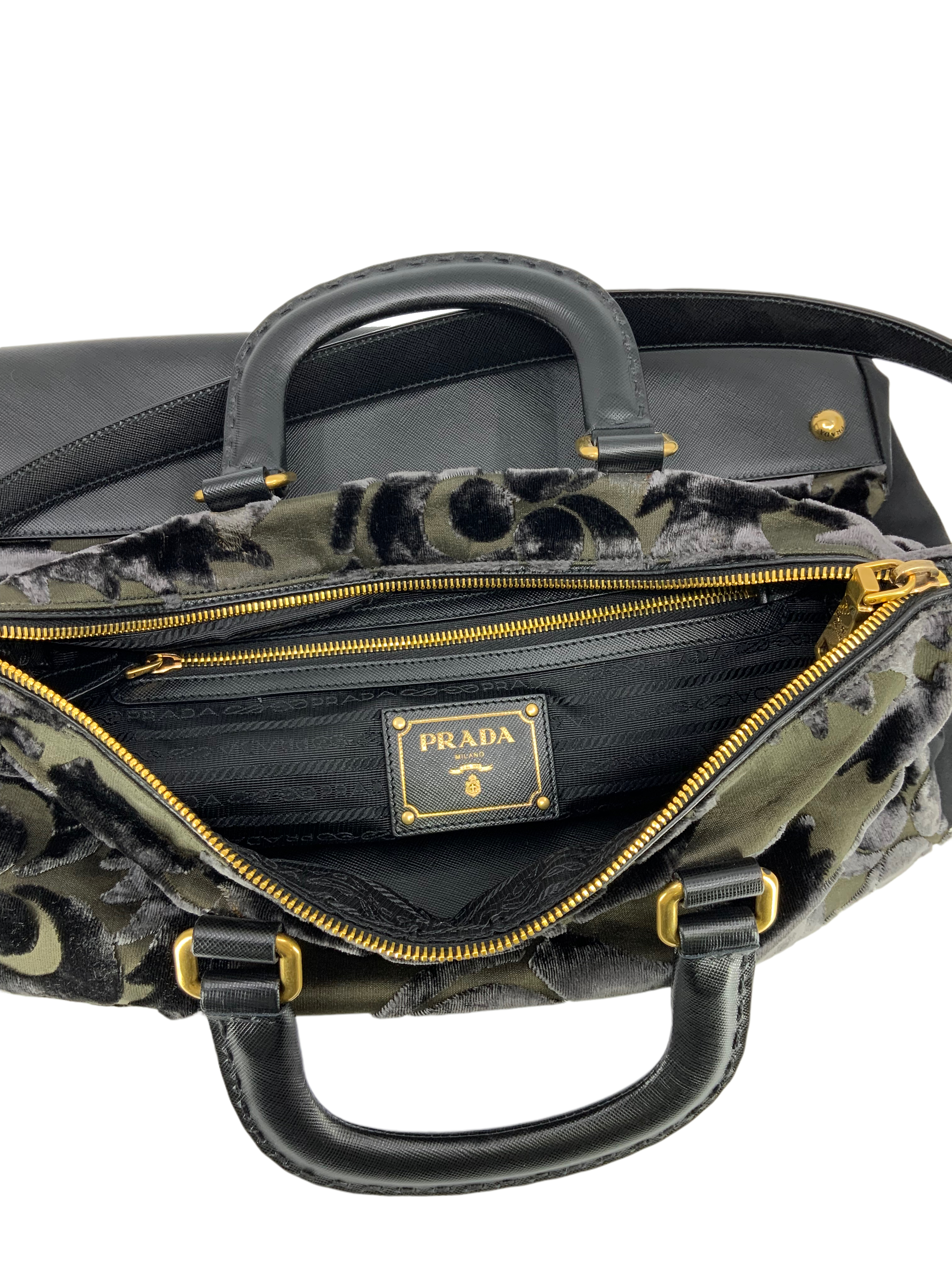 PRADA Nylon & Velvet Velluto Jacquard Tote Bag for Women - Luxury Designer Handbag for Work, Travel & Everyday Use