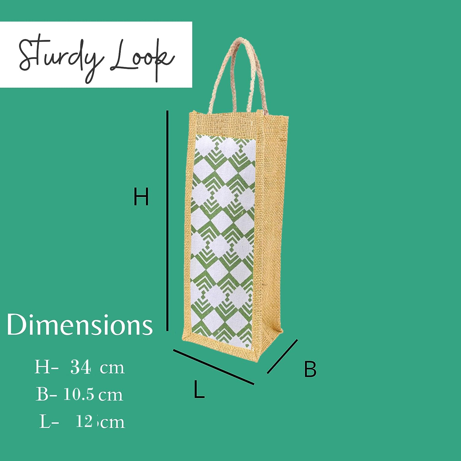 **Clapcart Waterproof Jute Wine & Water Bottle Bag - Reusable Eco-Friendly Bottle Carrier for Picnics, Hiking, Beach & Gifts (Green Design Print)**