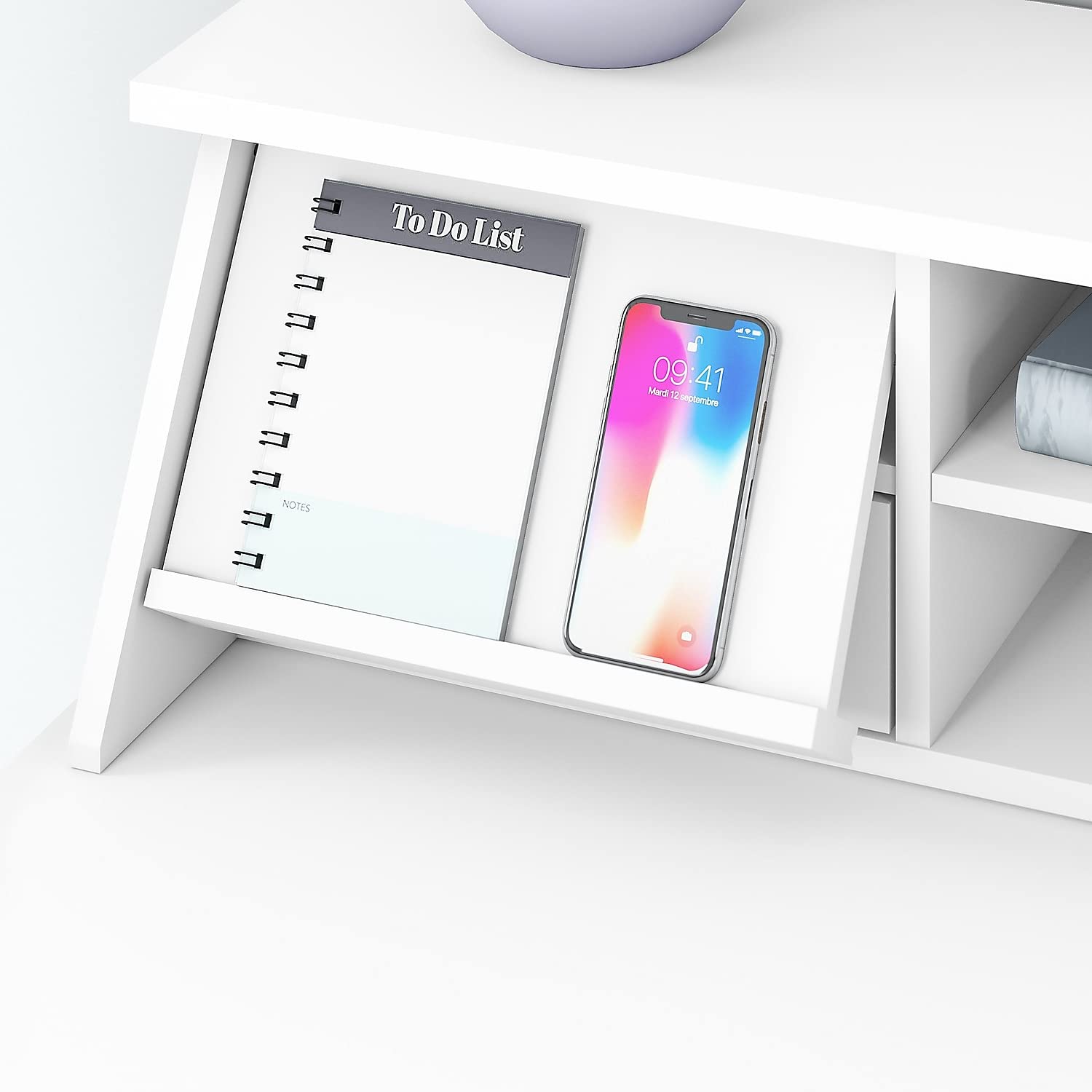 Bush Furniture Broadview Desktop Organizer in Pure White - Stylish Office Desk Organizer with Storage Compartments for Home & Office Workspace Organization