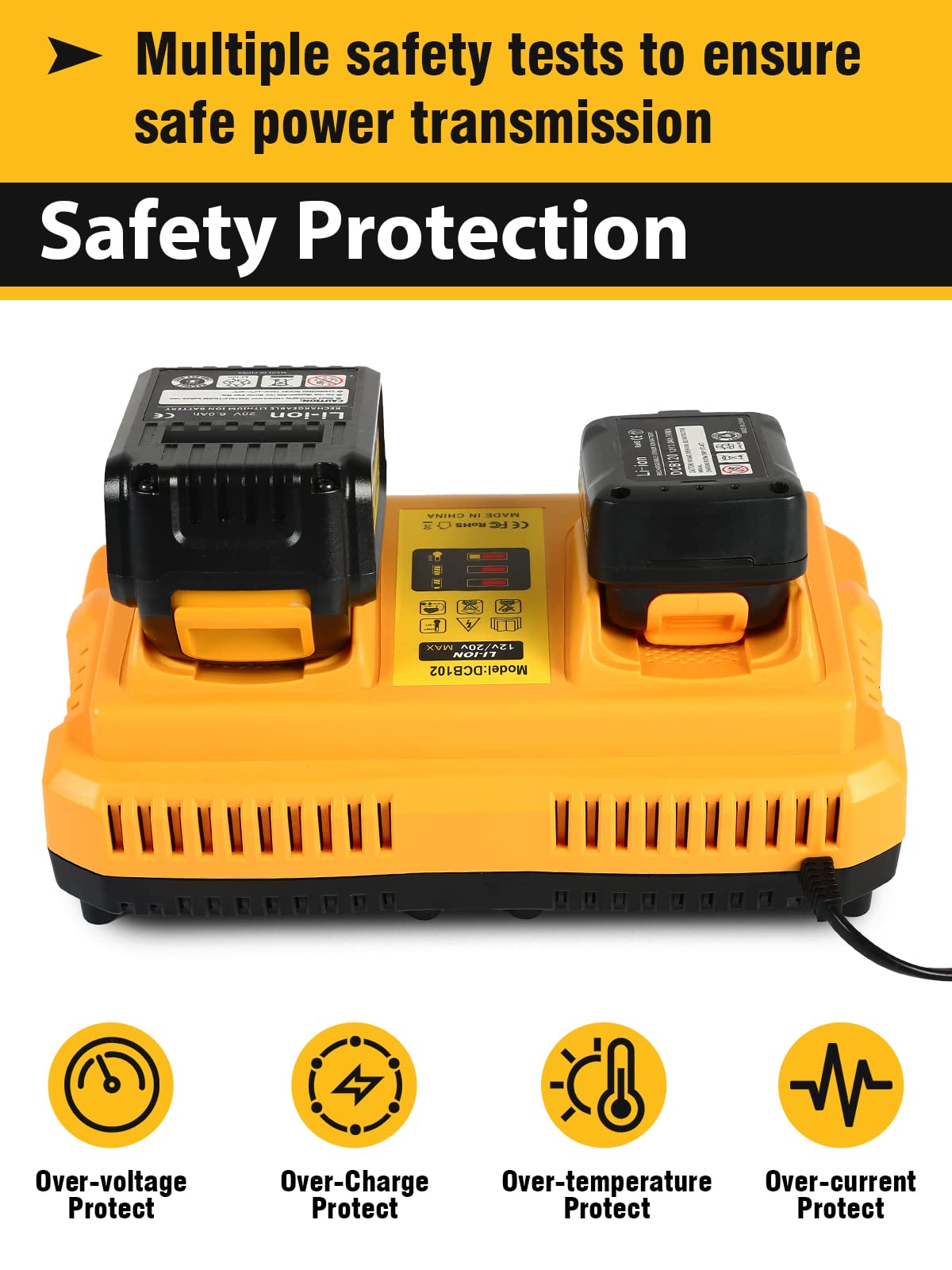 **DEWALT Battery Charger Station Replacement - DCB102 Compatible with 12V/20V MAX Batteries (Yellow) - Fast Charging for Power Tools, DIY Projects & Job Sites**