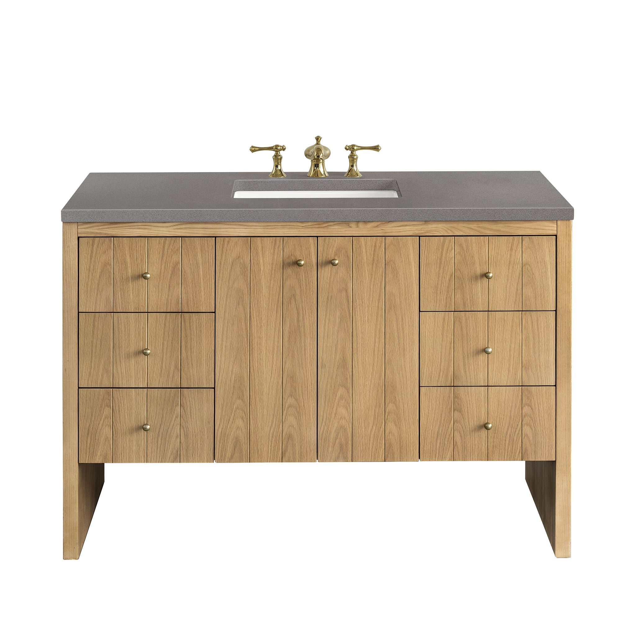 Hudson 48 Inch Single Bathroom Vanity in Light Natural Oak with 3CM Gray Expo Top - Perfect for Modern Home Bathroom Renovation and Space-Saving Design