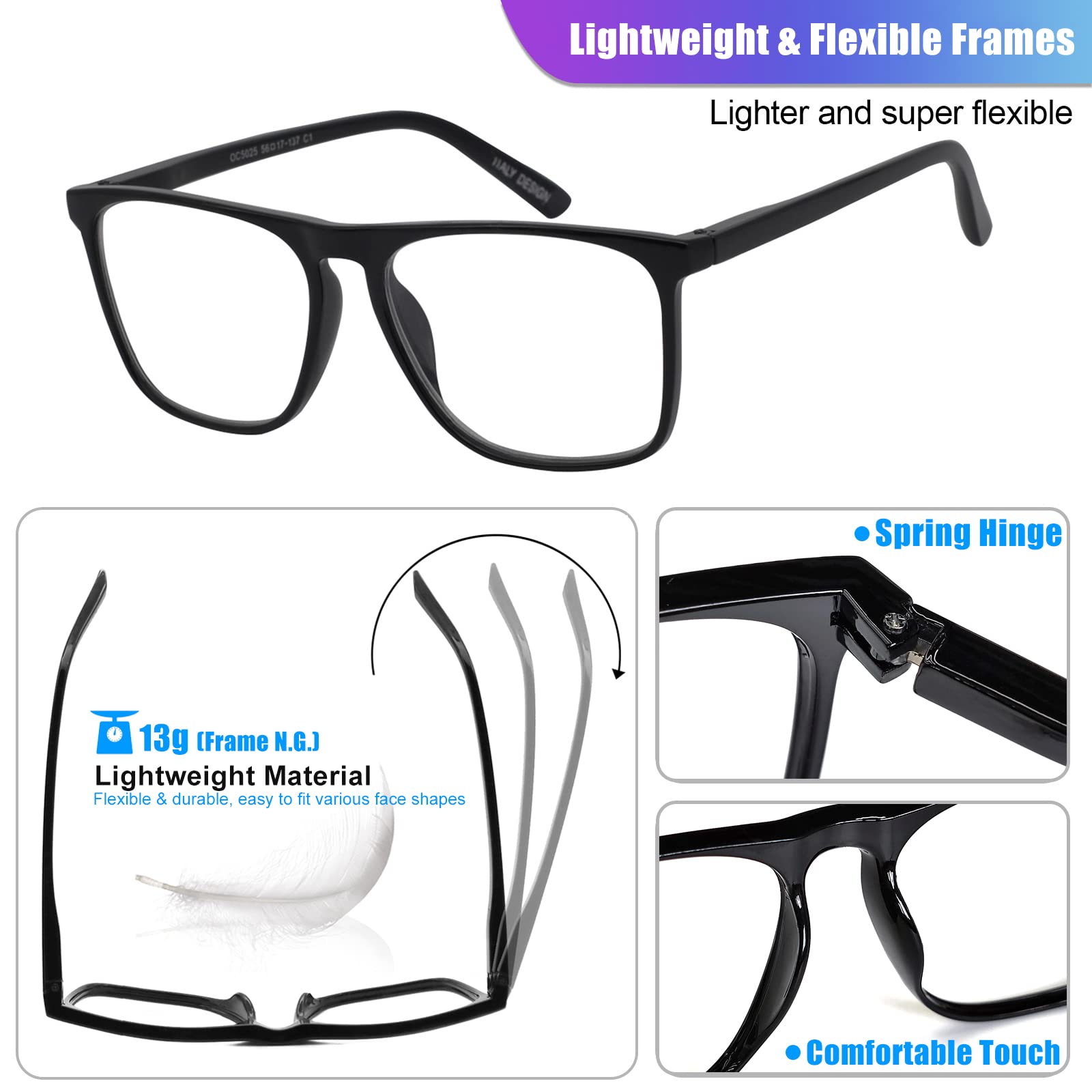 Blue Light Blocking Glasses for Men & Women - Anti Eyestrain Computer Glasses with UV Protection - Perfect for Gaming, Office Work & Screen Time