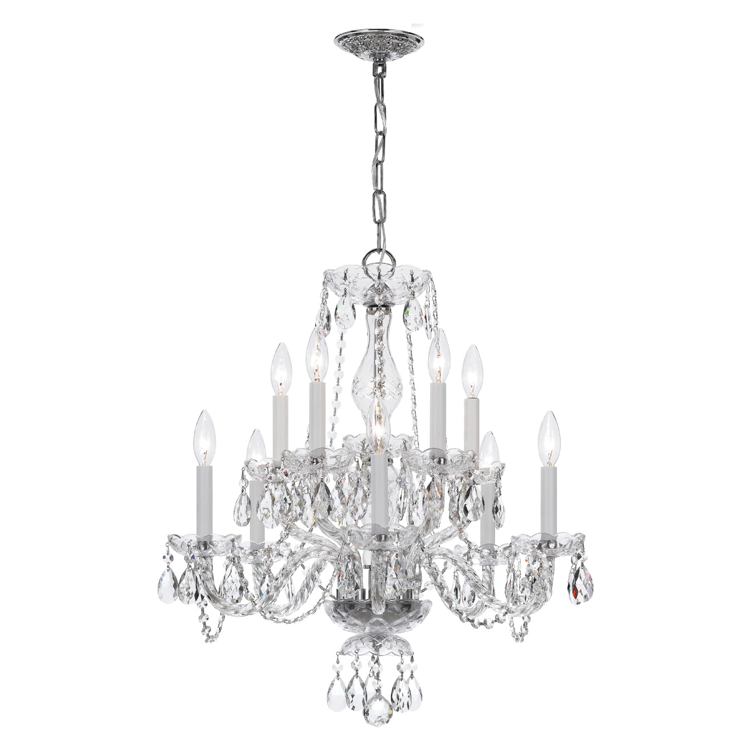 10-Light Crystal Chandelier with Clear Polished Chrome Finish | Elegant Dining Room & Entryway Lighting Fixture