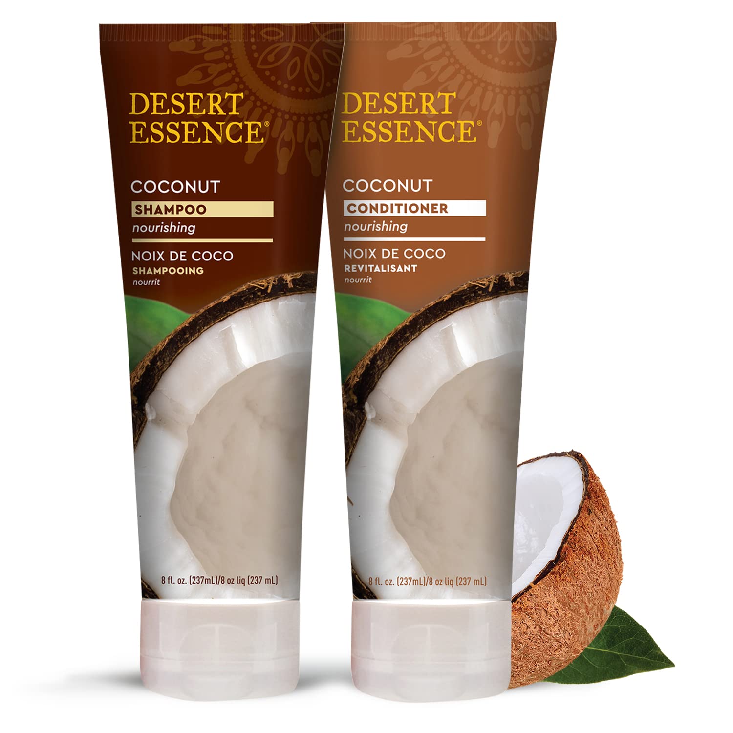 Desert Essence Coconut Shampoo & Conditioner Set (8 Fl Oz) - Hydrating for Dry Hair - Natural Coconut Oil Formula - Refreshing Scent - Vegan & Cruelty-Free Hair Care - Perfect for Daily Use & Travel