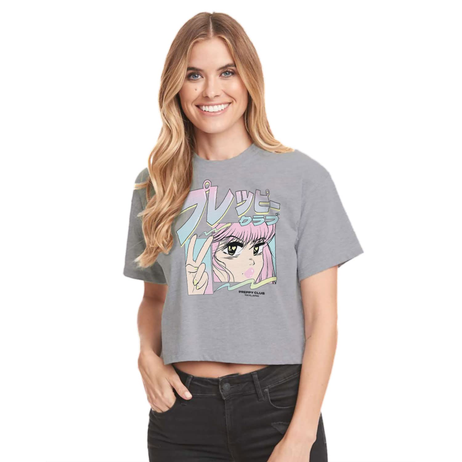 Preppy Club Juniors Anime Cropped Cotton Blend T-Shirt | Trendy Casual Top for Teens | Perfect for School, Outings & Anime Conventions